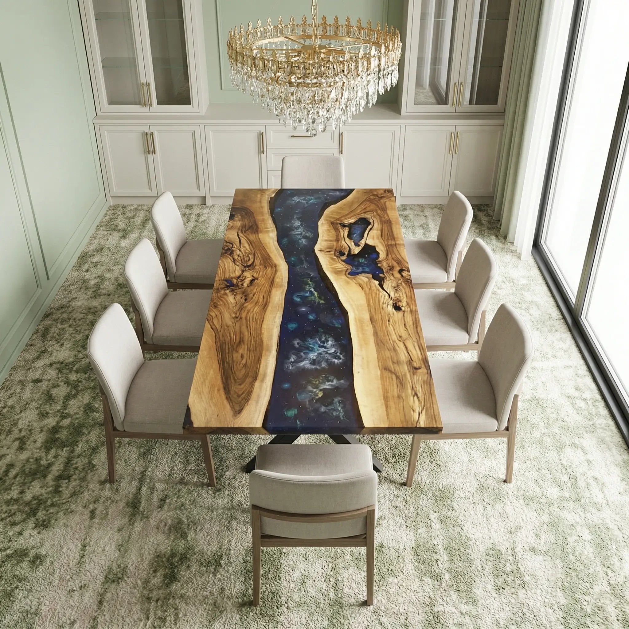 Custom Black Walnut Epoxy Resin River Table Blue XRT-72 - image 3 | ThawHome