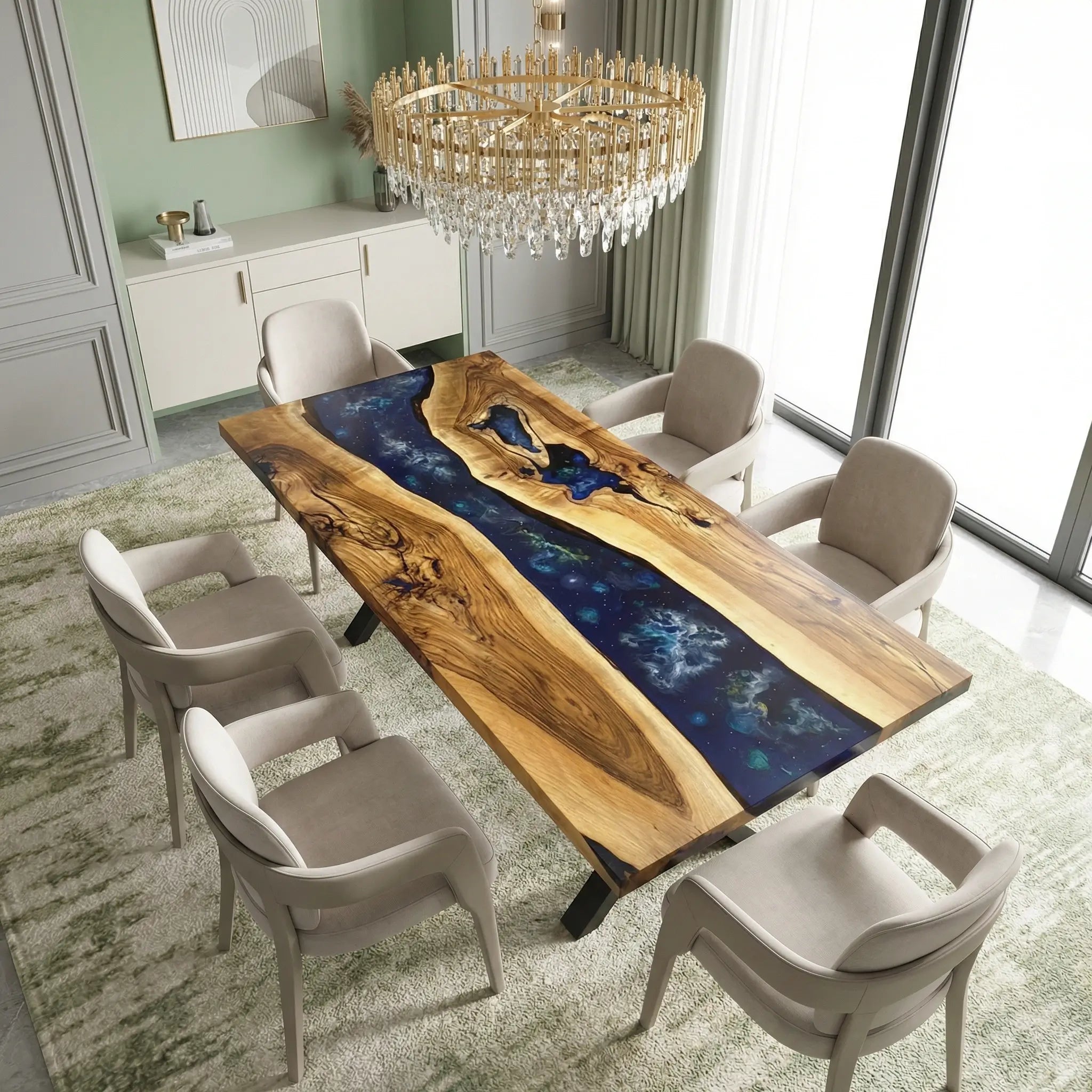 Custom Black Walnut Epoxy Resin River Table Blue XRT-72 - image 2 | ThawHome