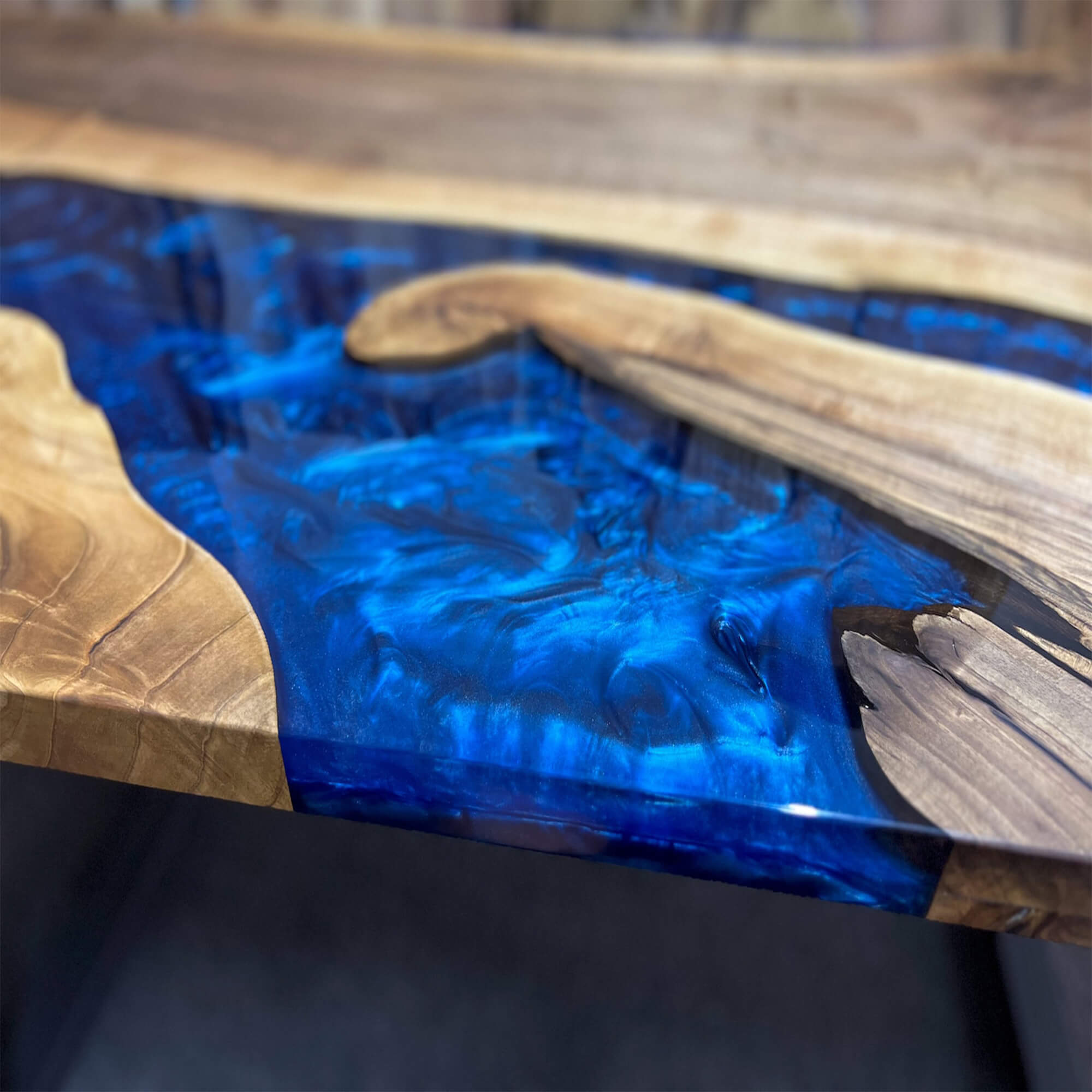 Custom Black Walnut Epoxy Resin River Table Blue ZRT-54 - image 7 | ThawHome