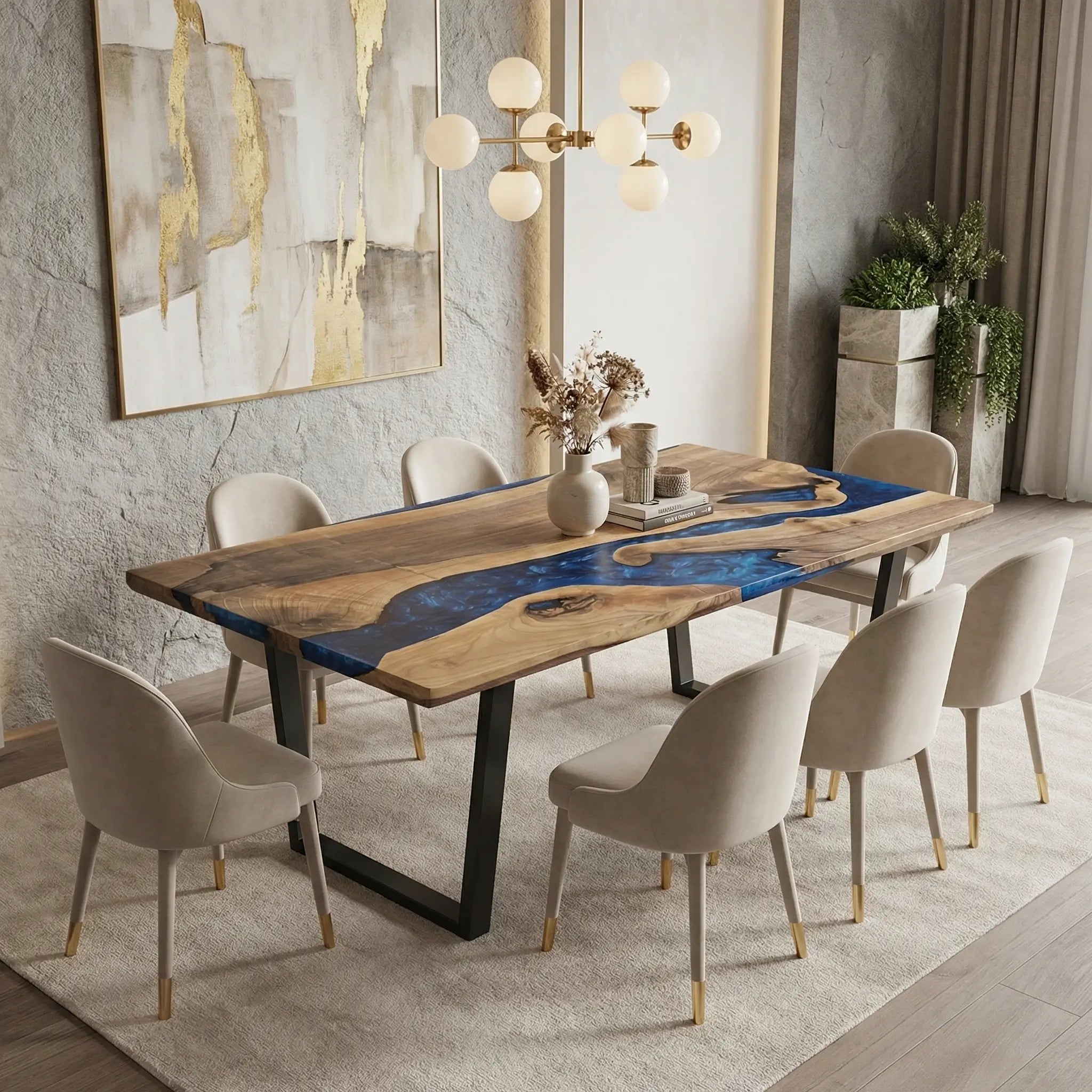 Custom Black Walnut Epoxy Resin River Table Blue ZRT-54 - image 4 | ThawHome
