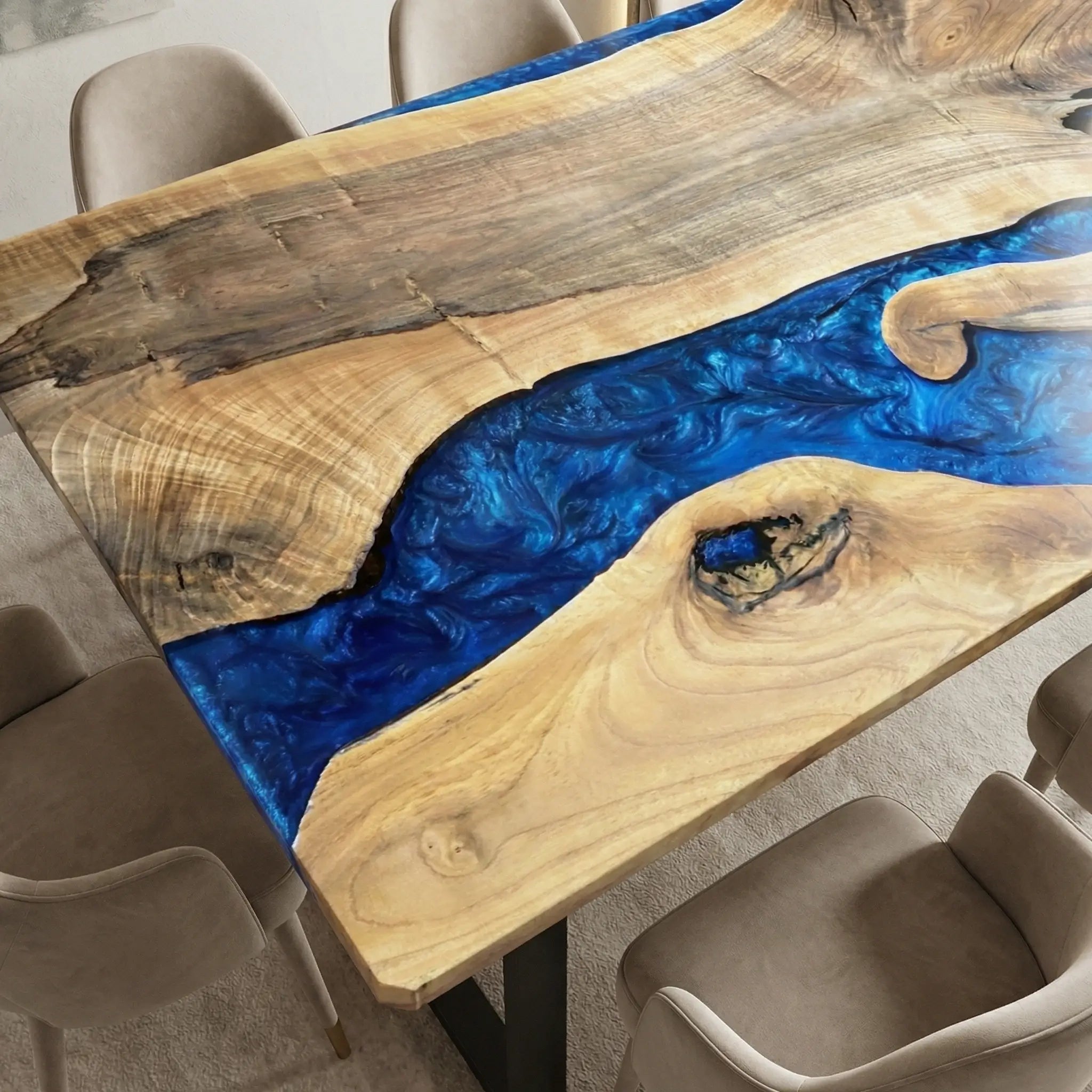 Custom Black Walnut Epoxy Resin River Table Blue ZRT-54 - image 6 | ThawHome