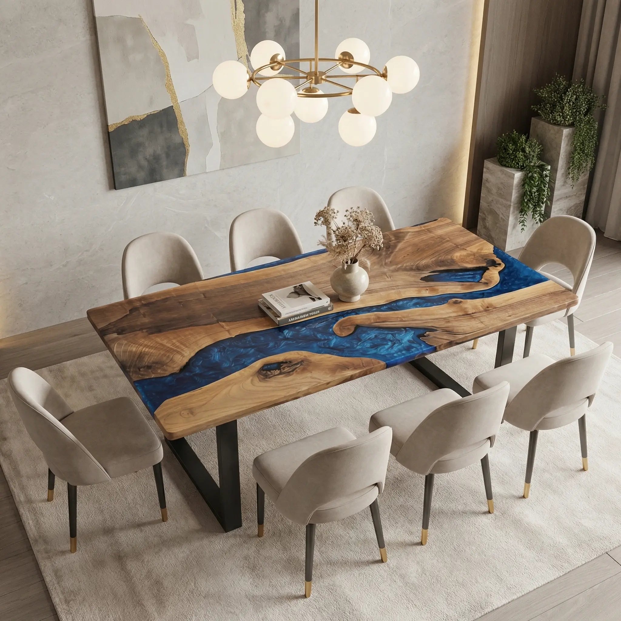 Custom Black Walnut Epoxy Resin River Table Blue ZRT-54 - image 1 | ThawHome