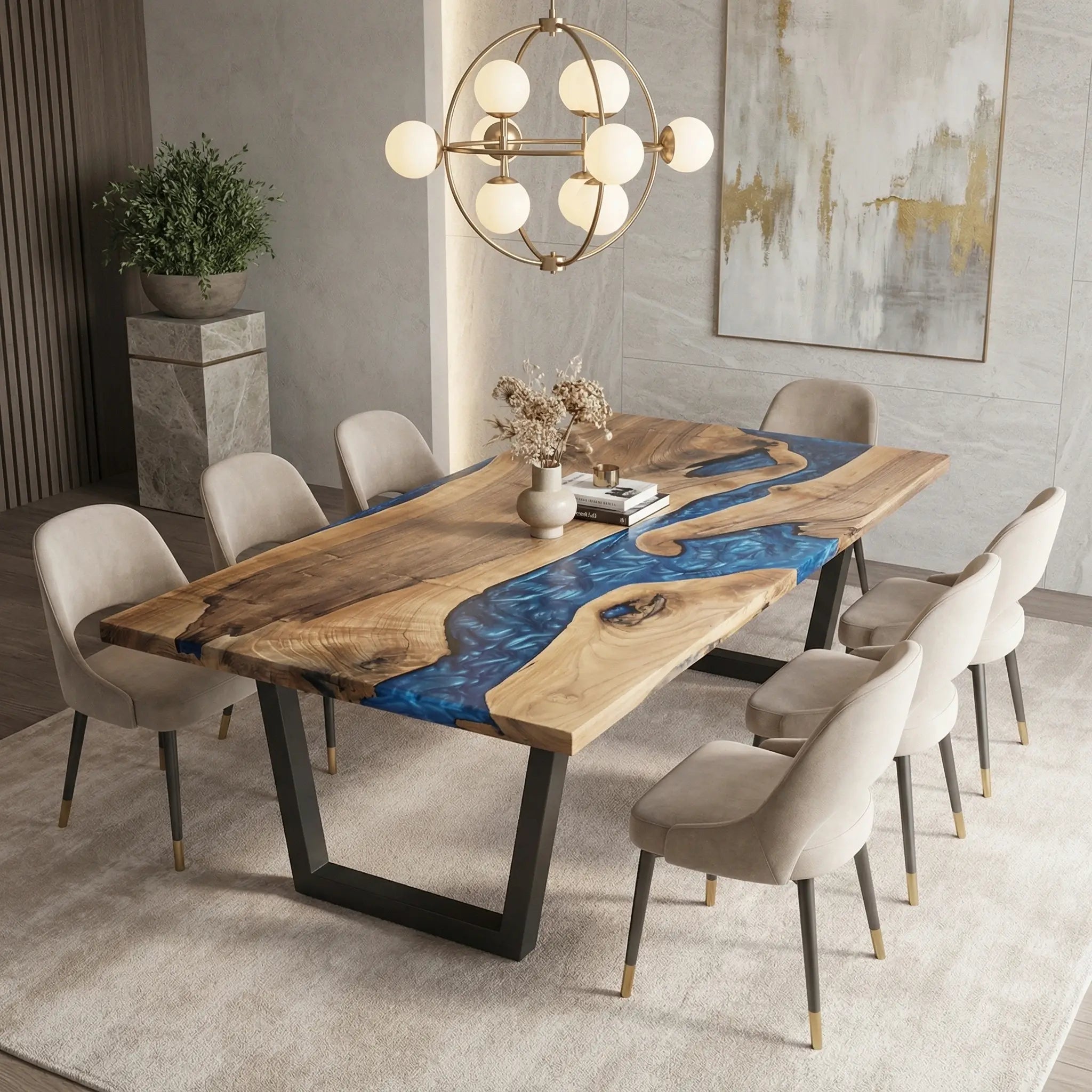 Custom Black Walnut Epoxy Resin River Table Blue ZRT-54 - image 3 | ThawHome