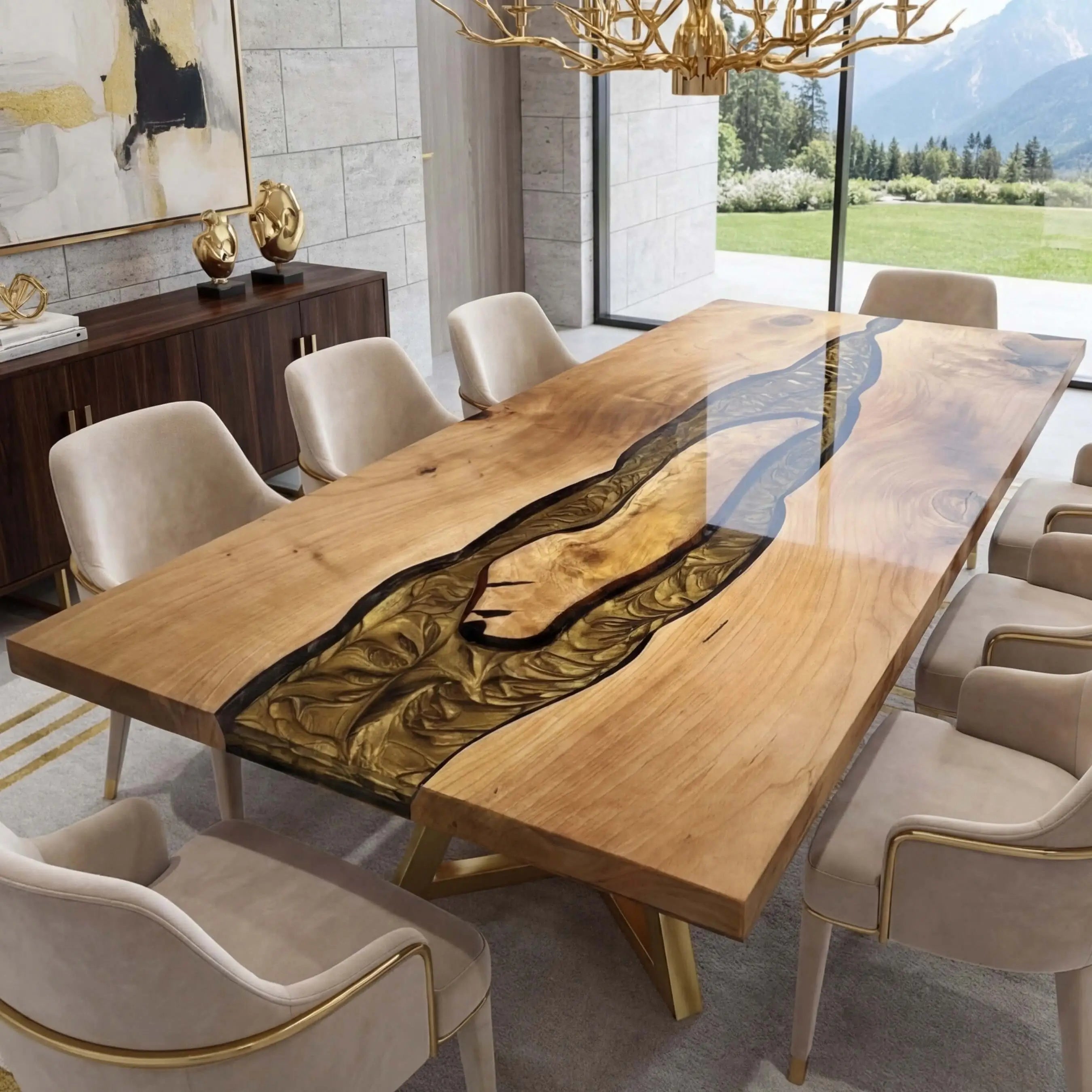 Custom Black Walnut Epoxy Resin River Table Gold ERT-78 - image 1 | ThawHome