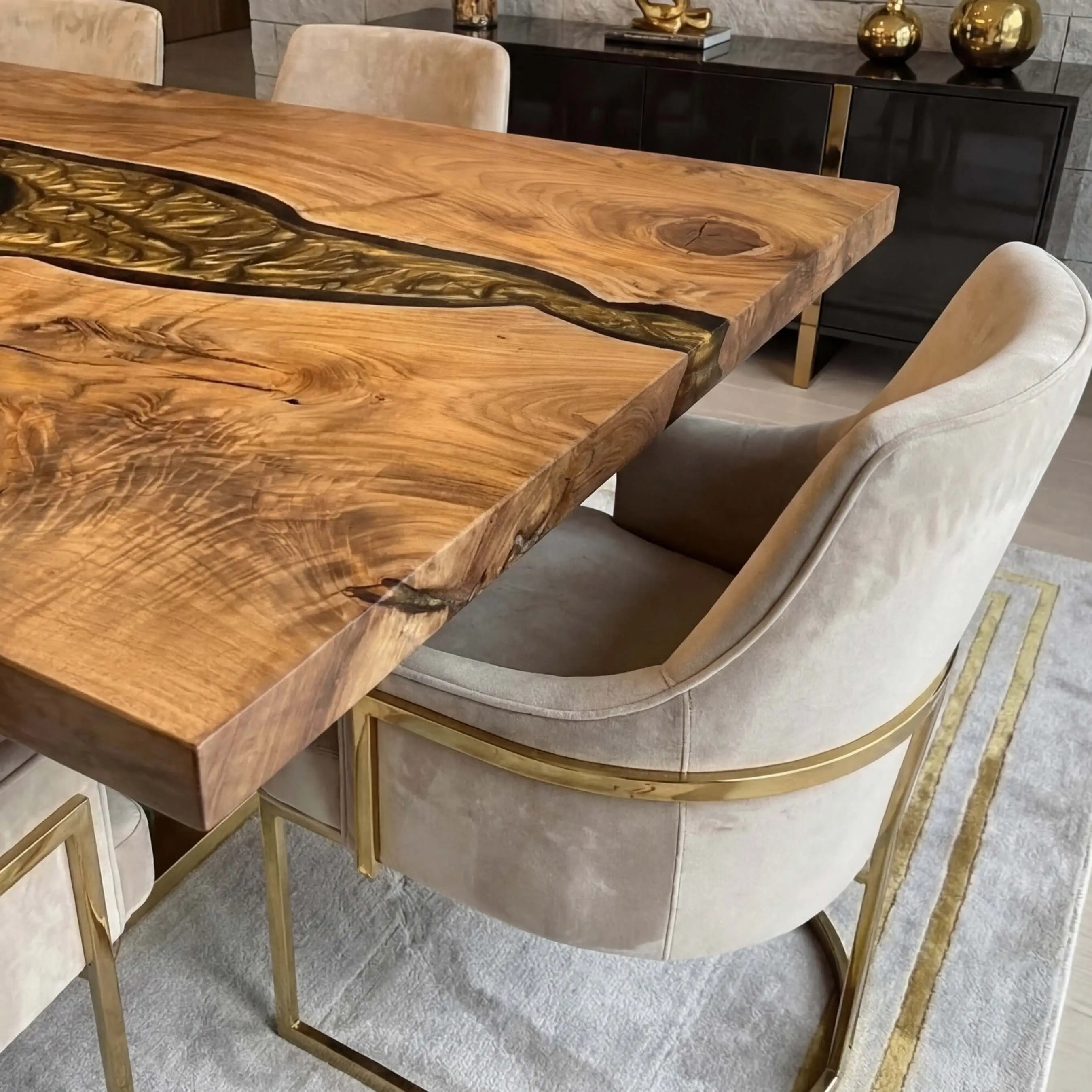 Custom Black Walnut Epoxy Resin River Table Gold ERT-78 - image 4 | ThawHome