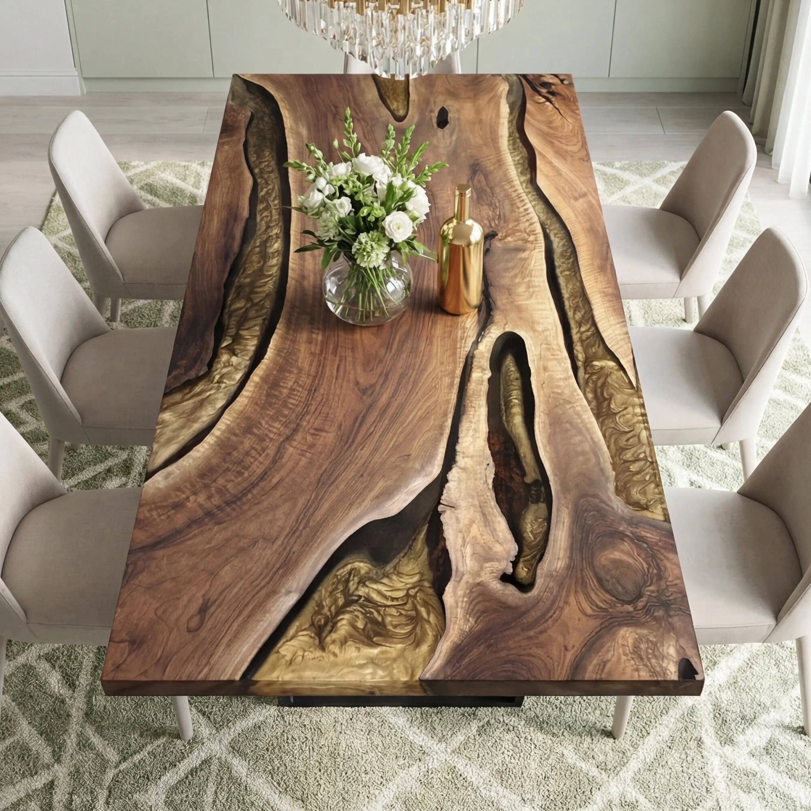Custom Black Walnut Epoxy Resin River Table Gold EYT-56 - image 3 | ThawHome