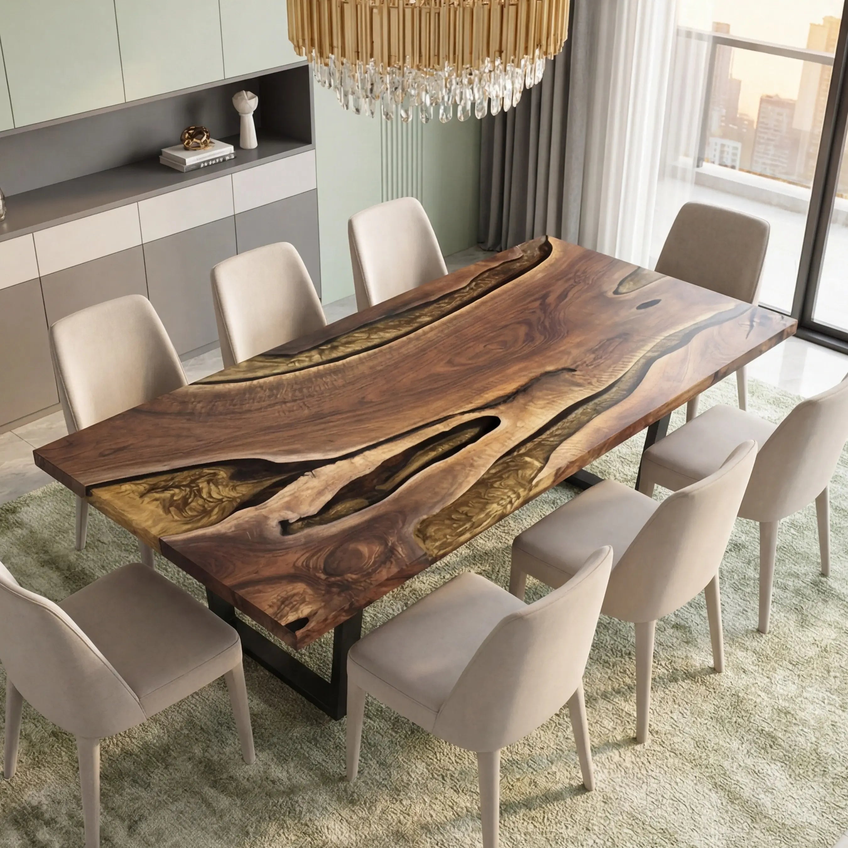 Custom Black Walnut Epoxy Resin River Table Gold EYT-56 - image 2 | ThawHome