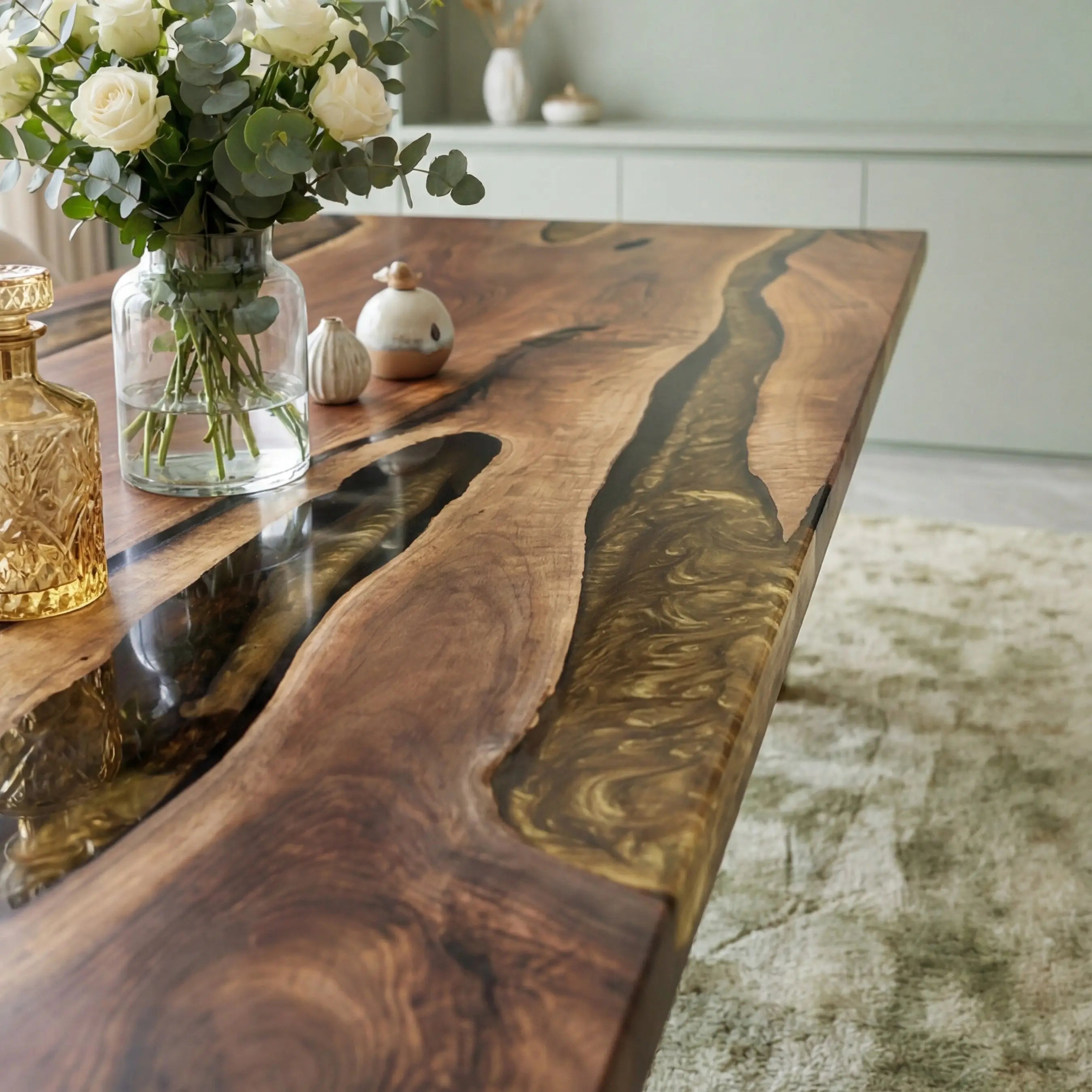 Custom Black Walnut Epoxy Resin River Table Gold EYT-56 - image 4 | ThawHome
