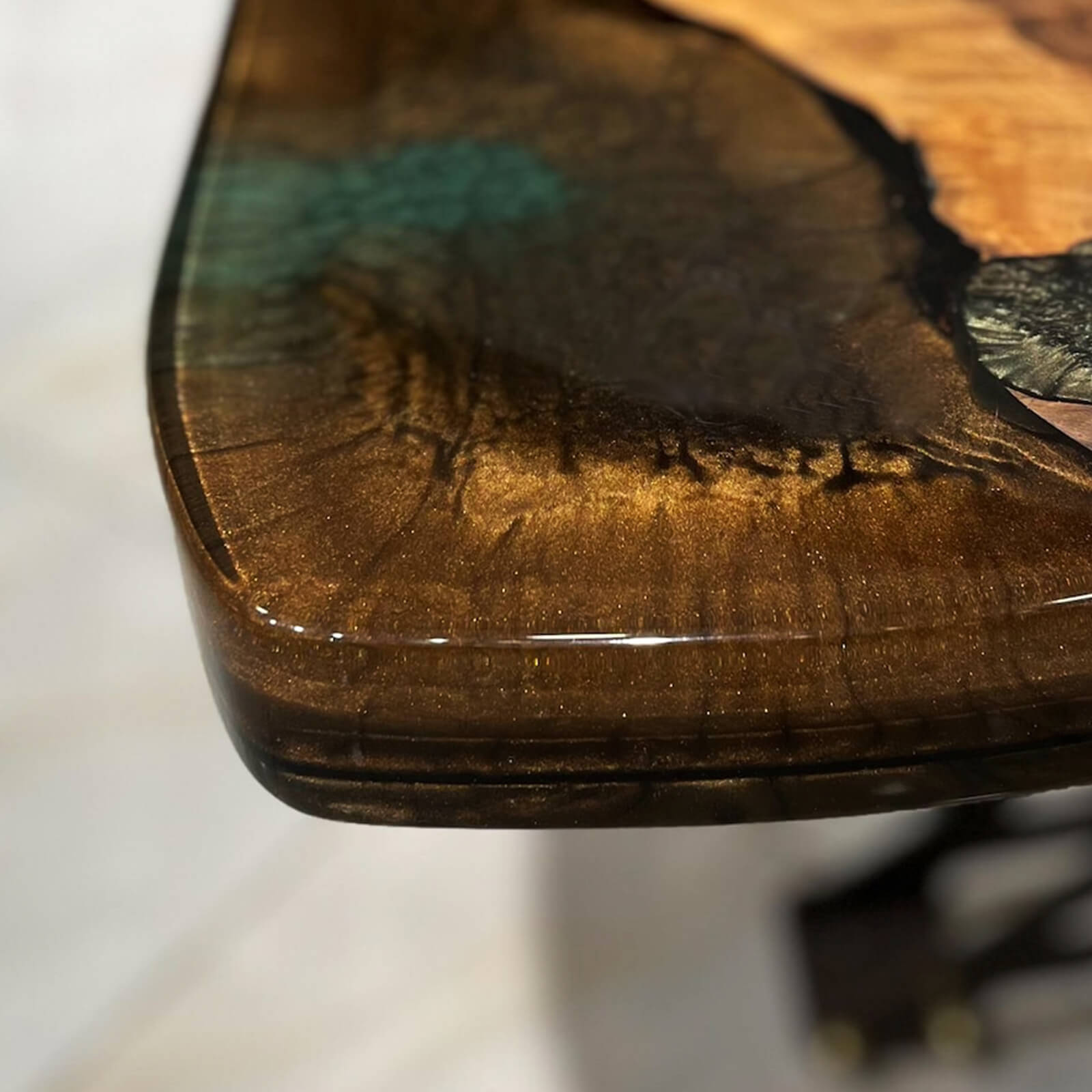 Custom Black Walnut Epoxy Resin River Table Gold Green WRT-75 - image 8 | ThawHome