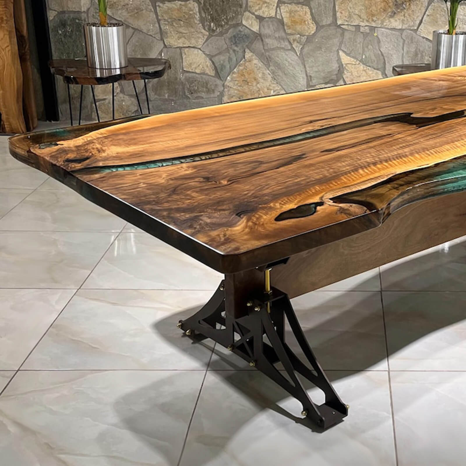 Custom Black Walnut Epoxy Resin River Table Gold Green WRT-75 - image 7 | ThawHome
