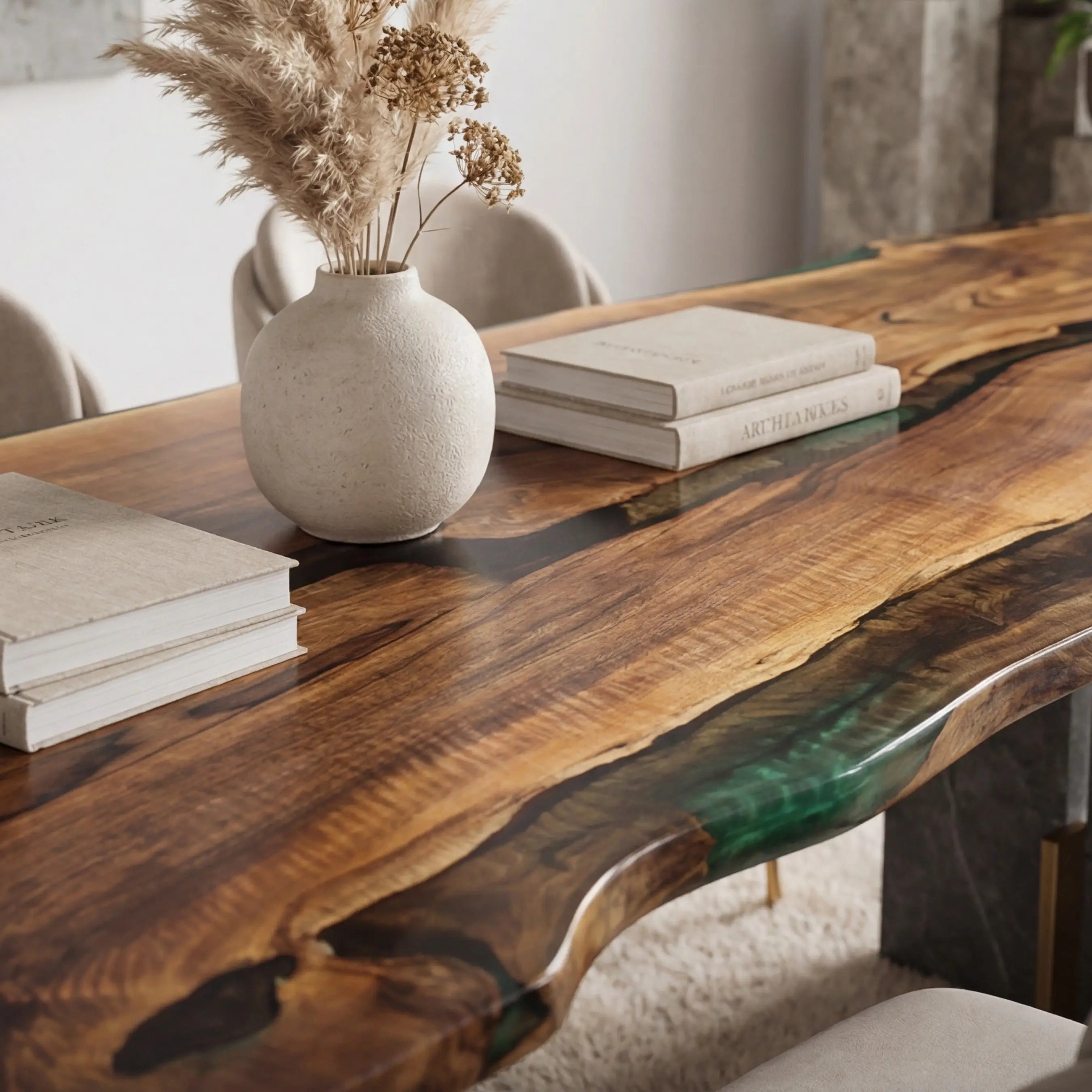 Custom Black Walnut Epoxy Resin River Table Gold Green WRT-75 - image 5 | ThawHome