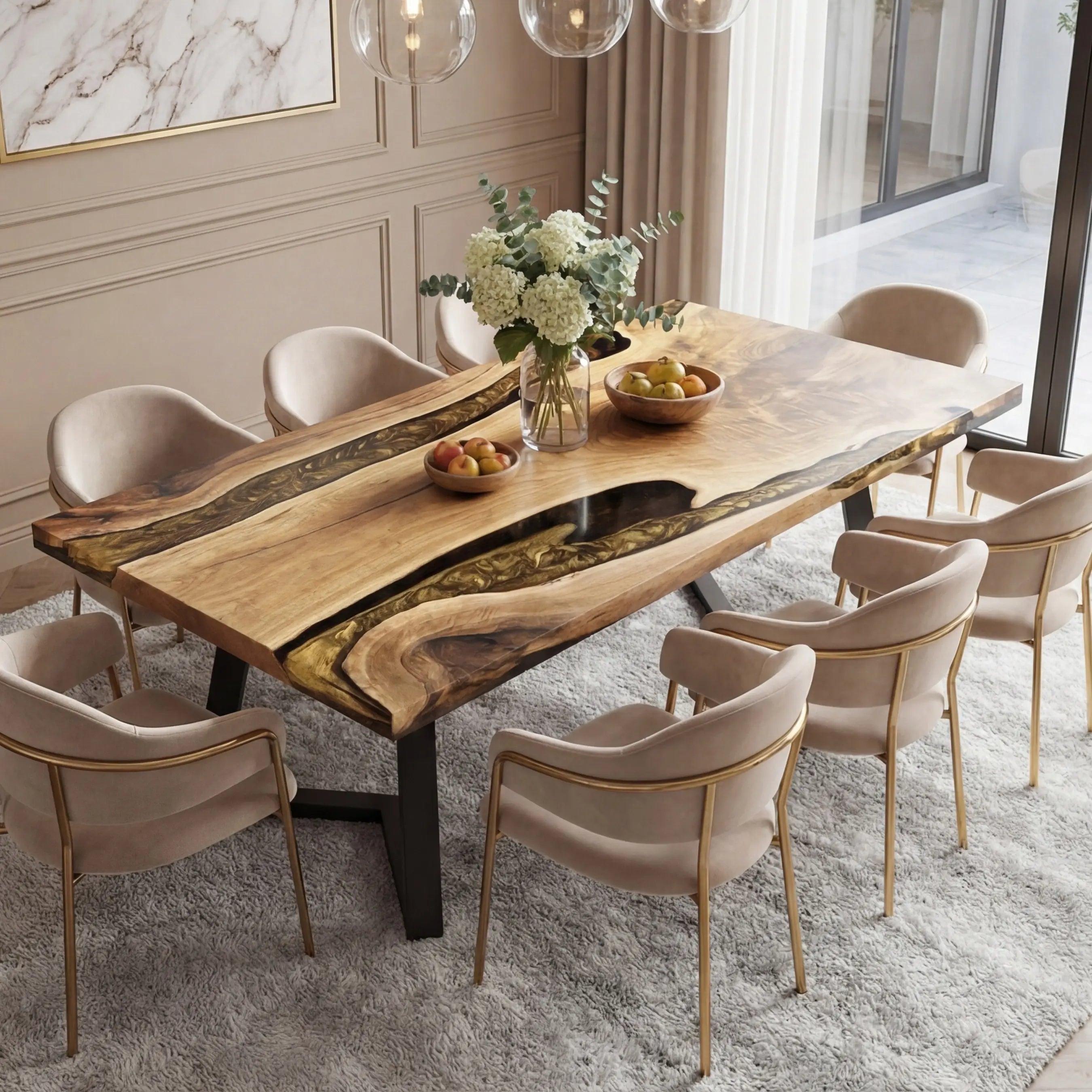 Custom Black Walnut Epoxy Resin River Table Gold QLT-57 - image 1 | ThawHome
