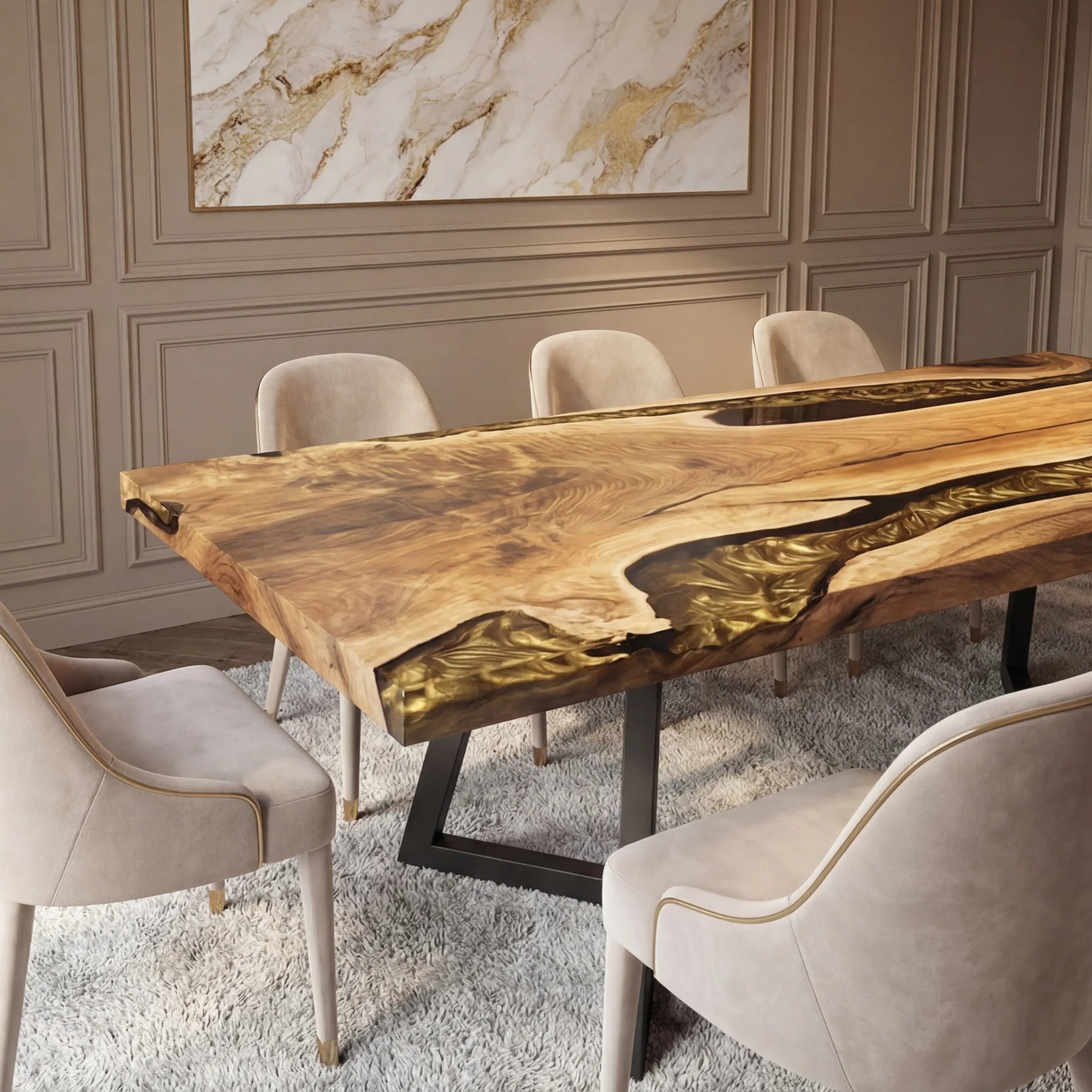 Custom Black Walnut Epoxy Resin River Table Gold QLT-57 - image 5 | ThawHome