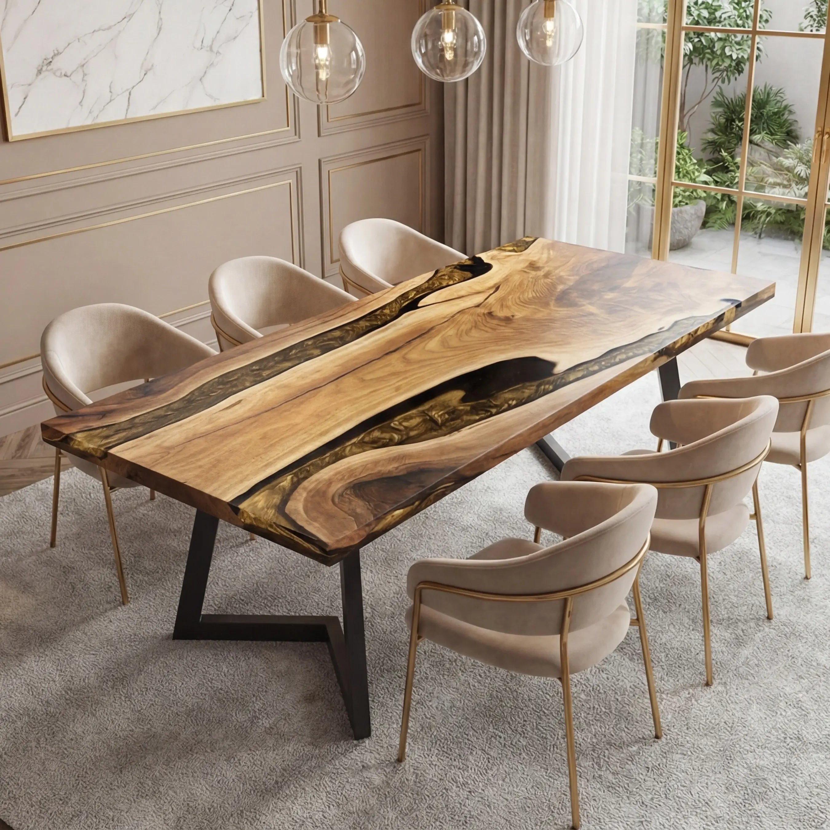 Custom Black Walnut Epoxy Resin River Table Gold QLT-57 - image 2 | ThawHome