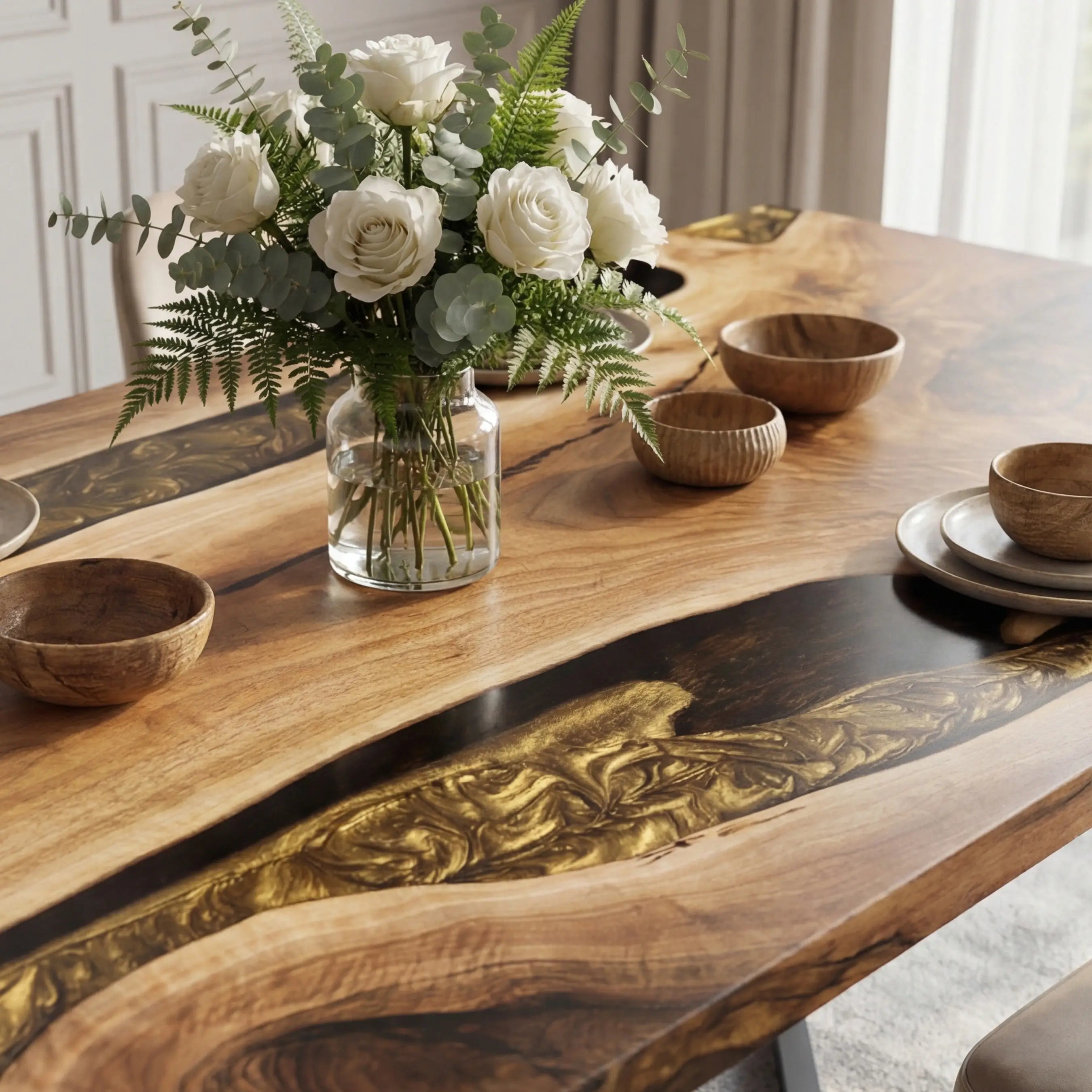 Custom Black Walnut Epoxy Resin River Table Gold QLT-57 - image 4 | ThawHome