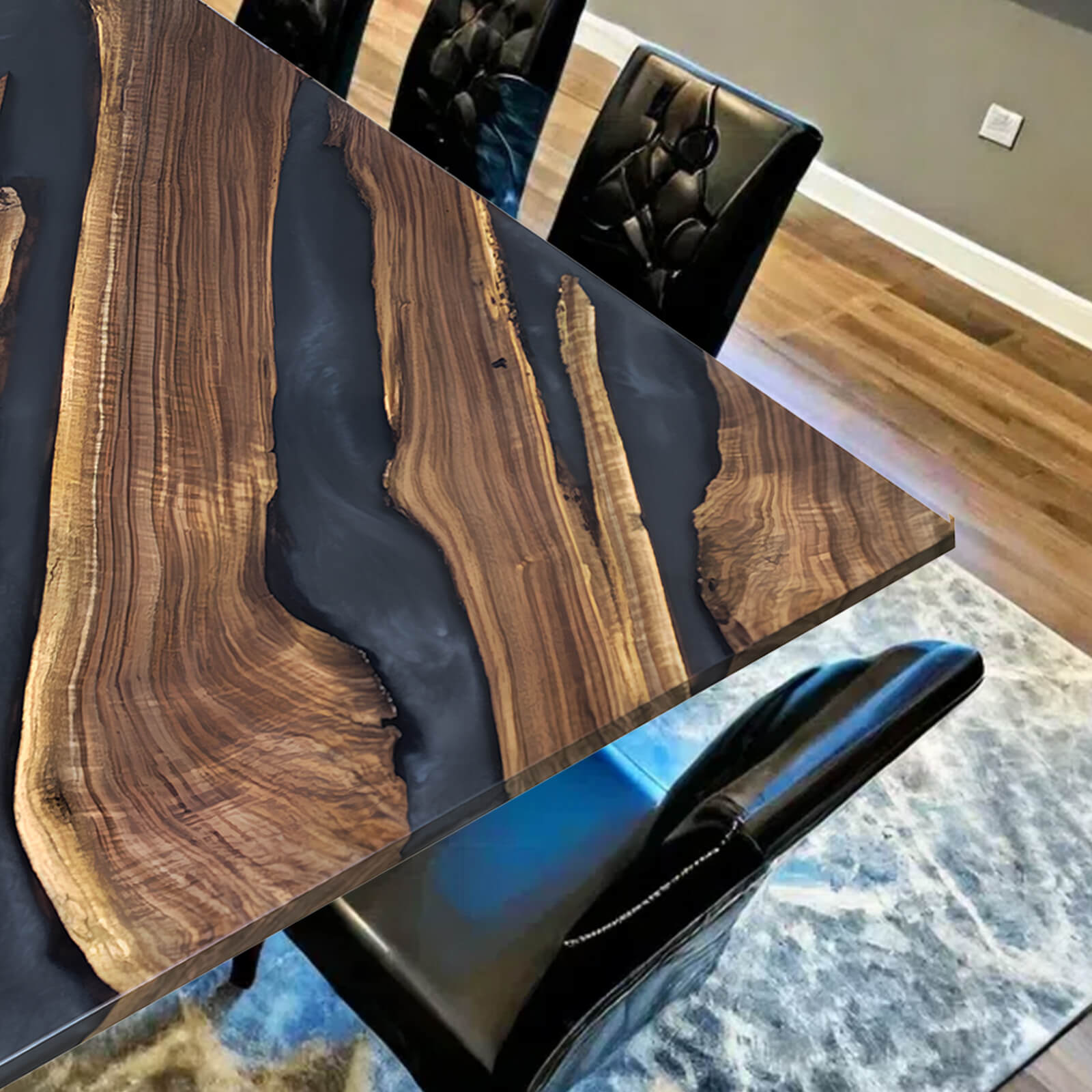 Custom Black Walnut Epoxy Resin River Table Gray Resin ERT-94 - image 7 | ThawHome