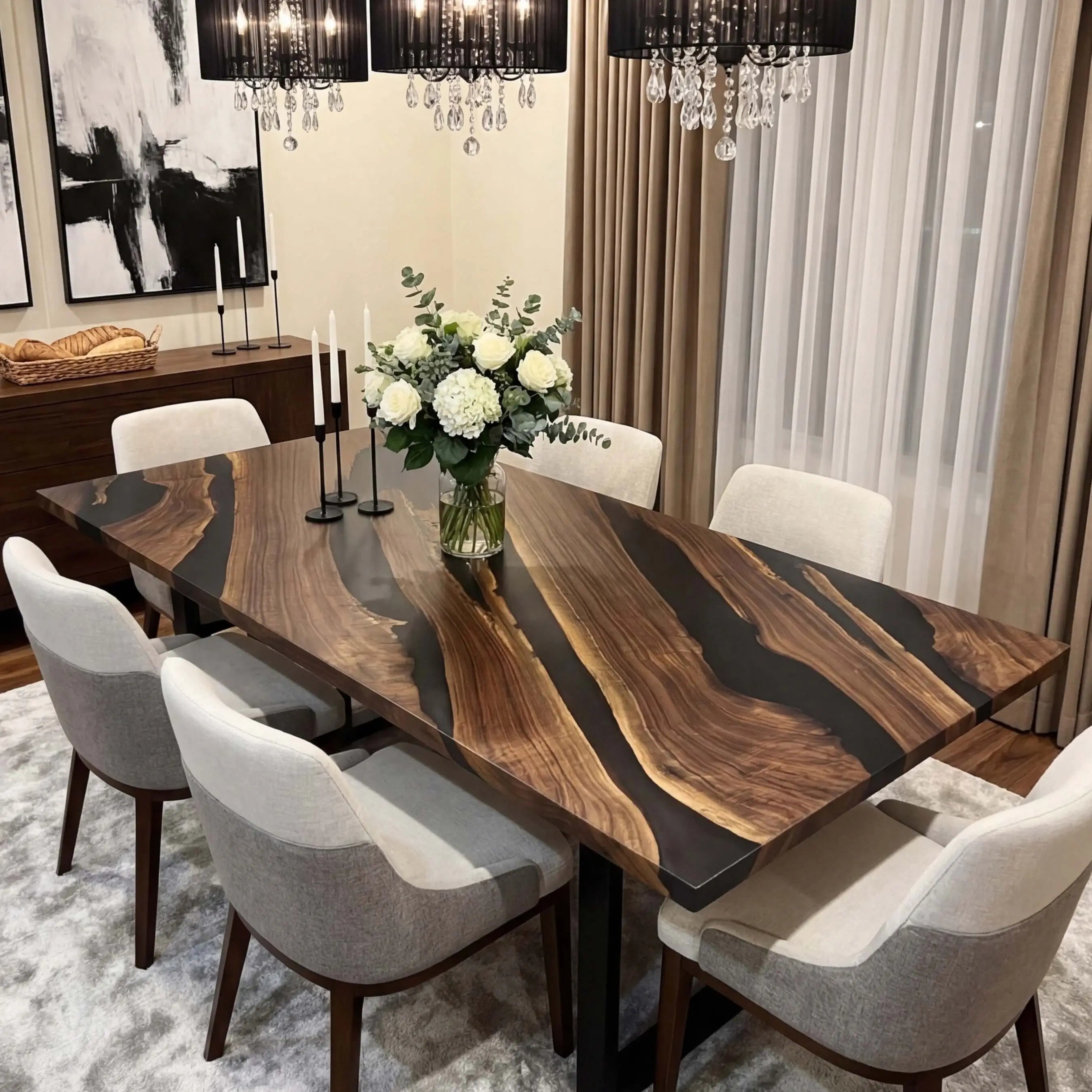 Custom Black Walnut Epoxy Resin River Table Gray Resin ERT-94 - image 3 | ThawHome