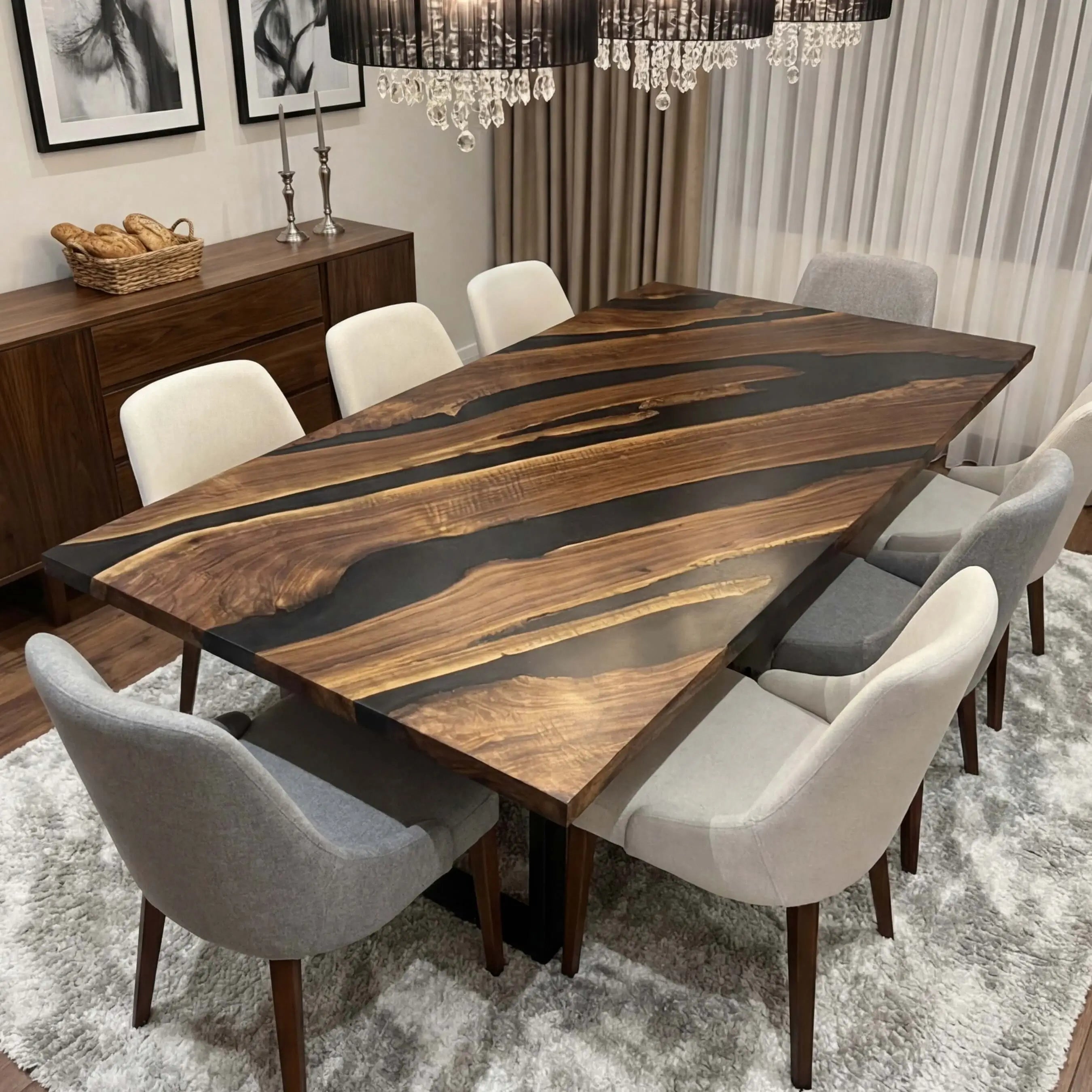 Custom Black Walnut Epoxy Resin River Table Gray Resin ERT-94 - image 2 | ThawHome