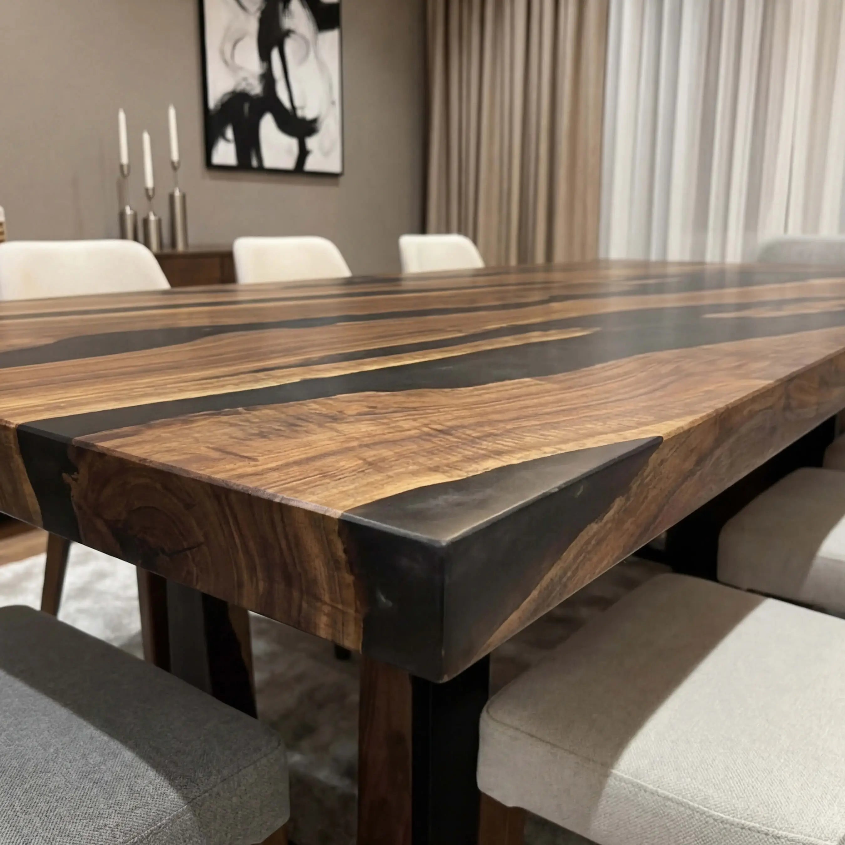 Custom Black Walnut Epoxy Resin River Table Gray Resin ERT-94 - image 4 | ThawHome