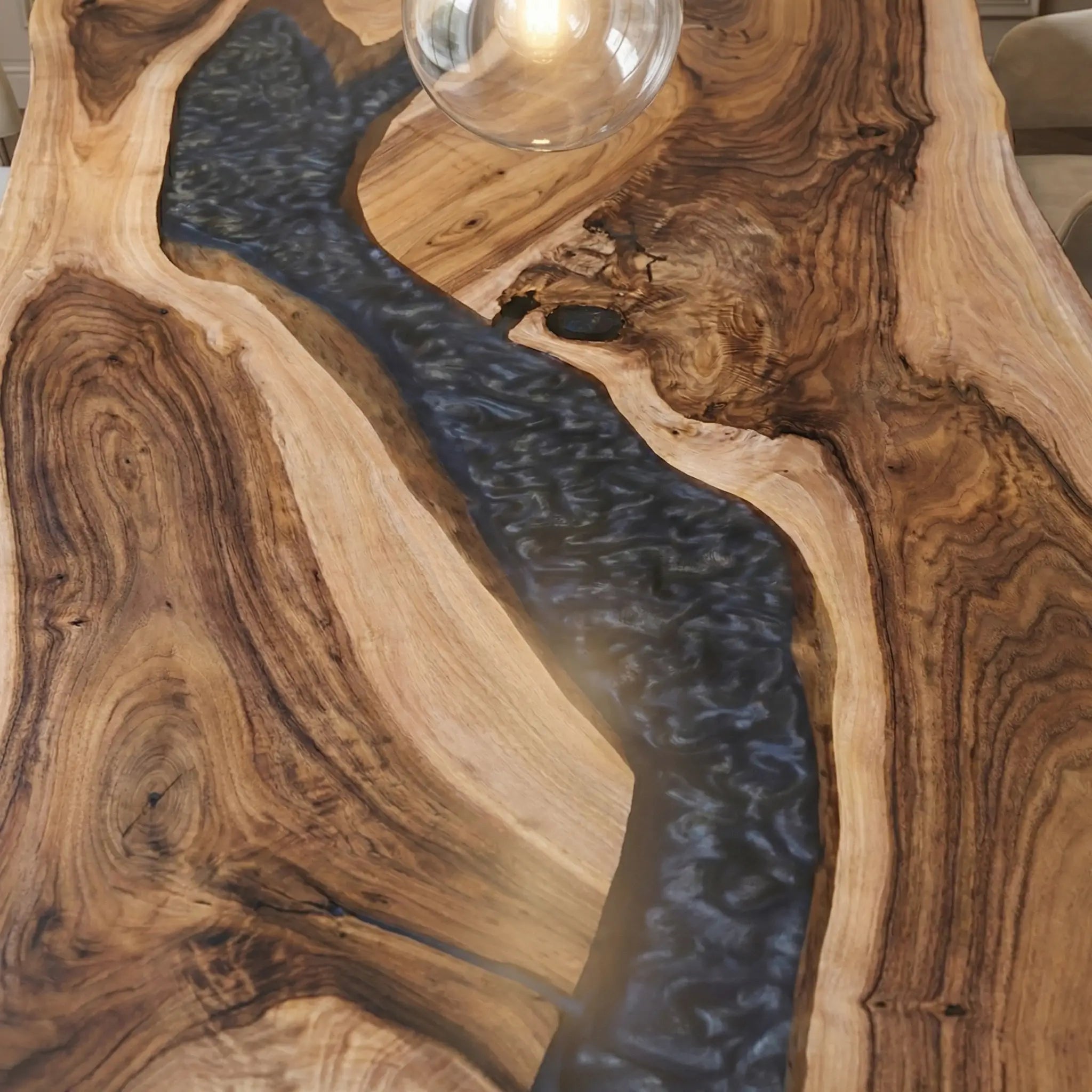 Custom Black Walnut Epoxy Resin River Table Gray Resin XTR-45 - image 6 | ThawHome