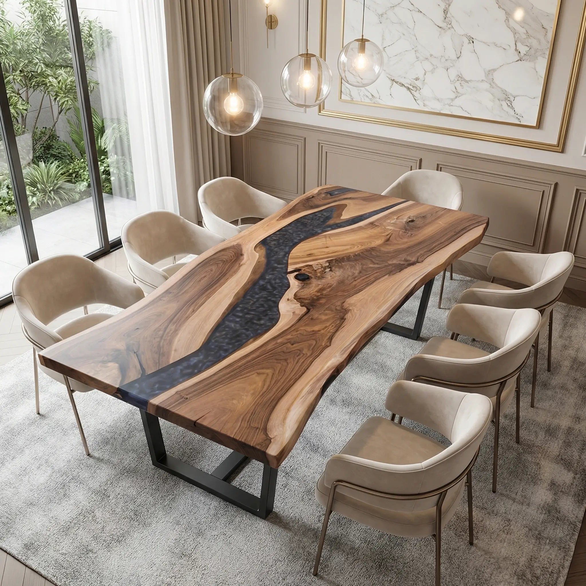 Custom Black Walnut Epoxy Resin River Table Gray Resin XTR-45 - image 2 | ThawHome