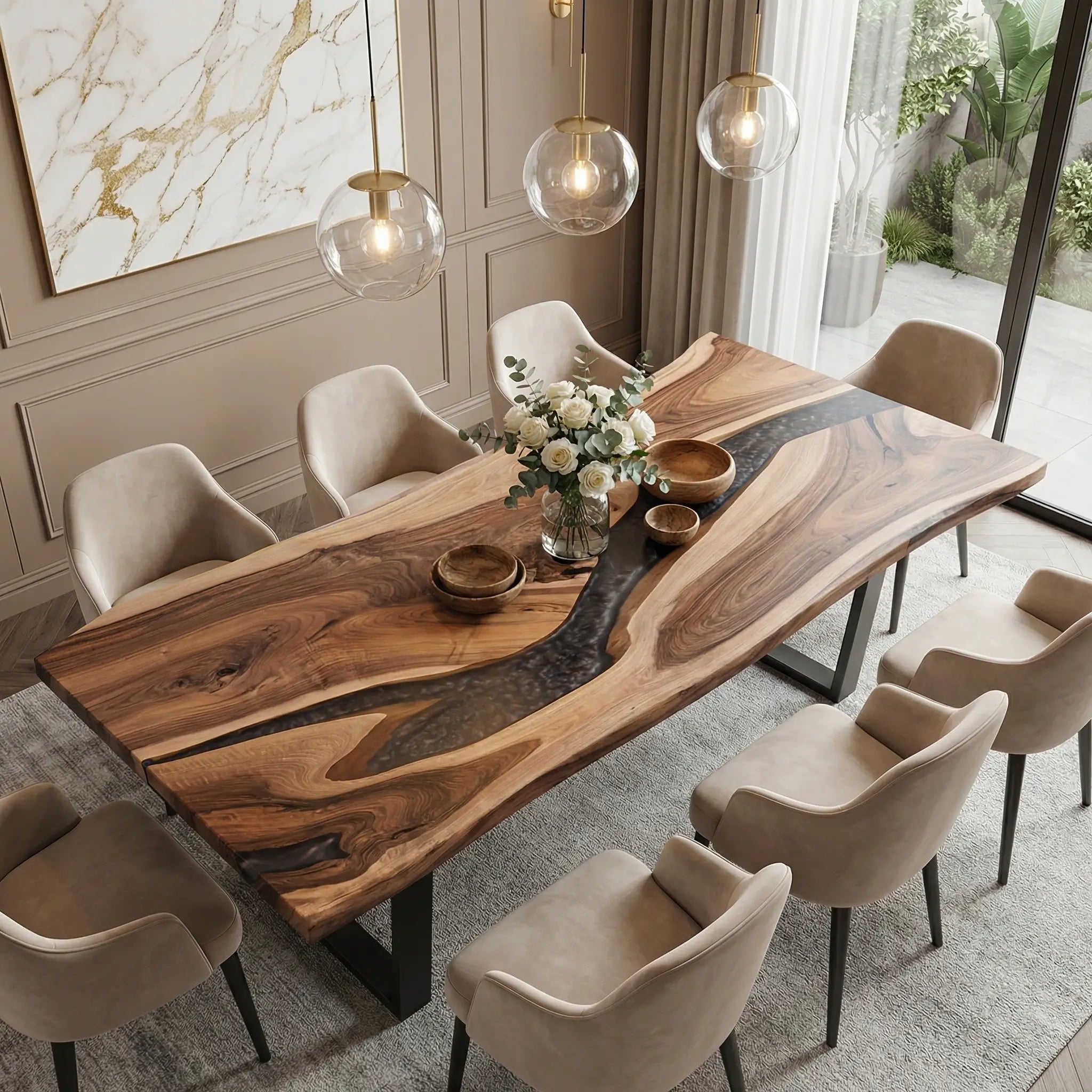 Custom Black Walnut Epoxy Resin River Table Gray Resin XTR-45 - image 1 | ThawHome