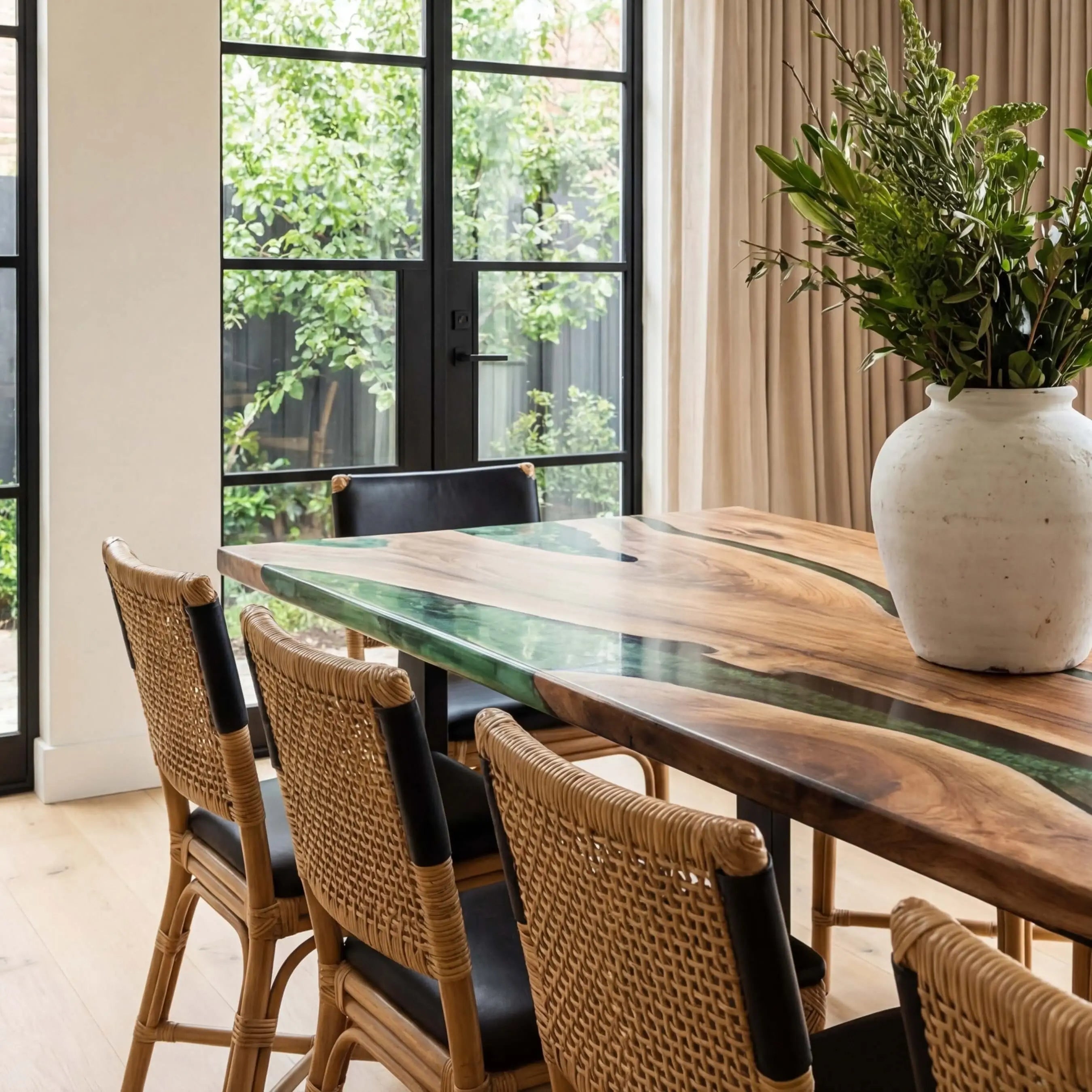 Custom Black Walnut Epoxy Resin River Table Green CR-67 - image 5 | ThawHome