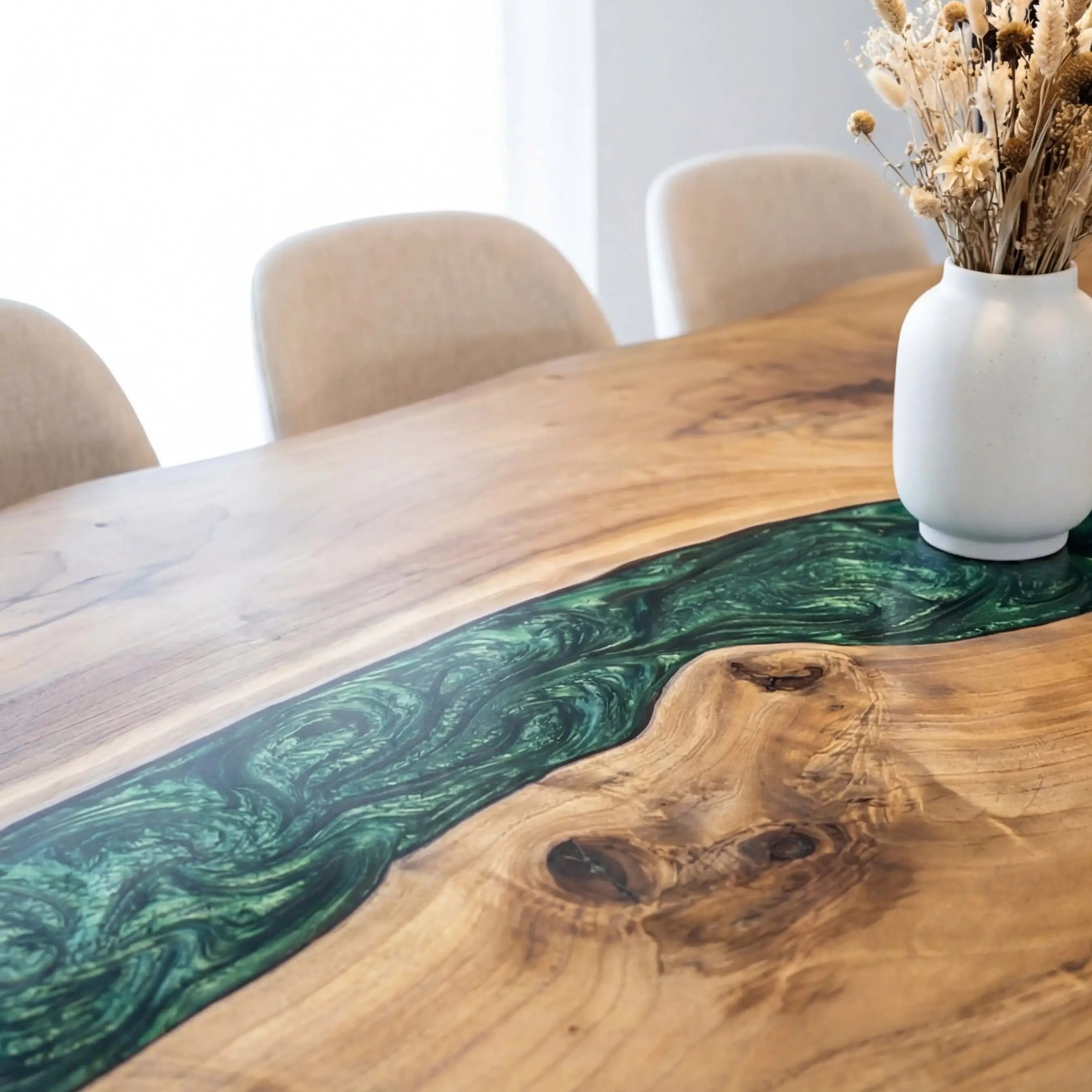 Custom Black Walnut Epoxy Resin River Table Green Pearl ERT-47 - image 7 | ThawHome