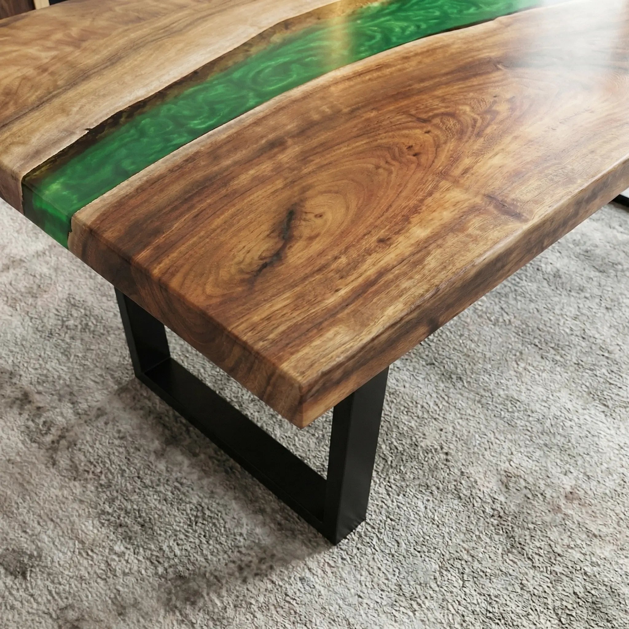 Custom Black Walnut Epoxy Resin River Table Green Pearl QRT-57 - image 6 | ThawHome
