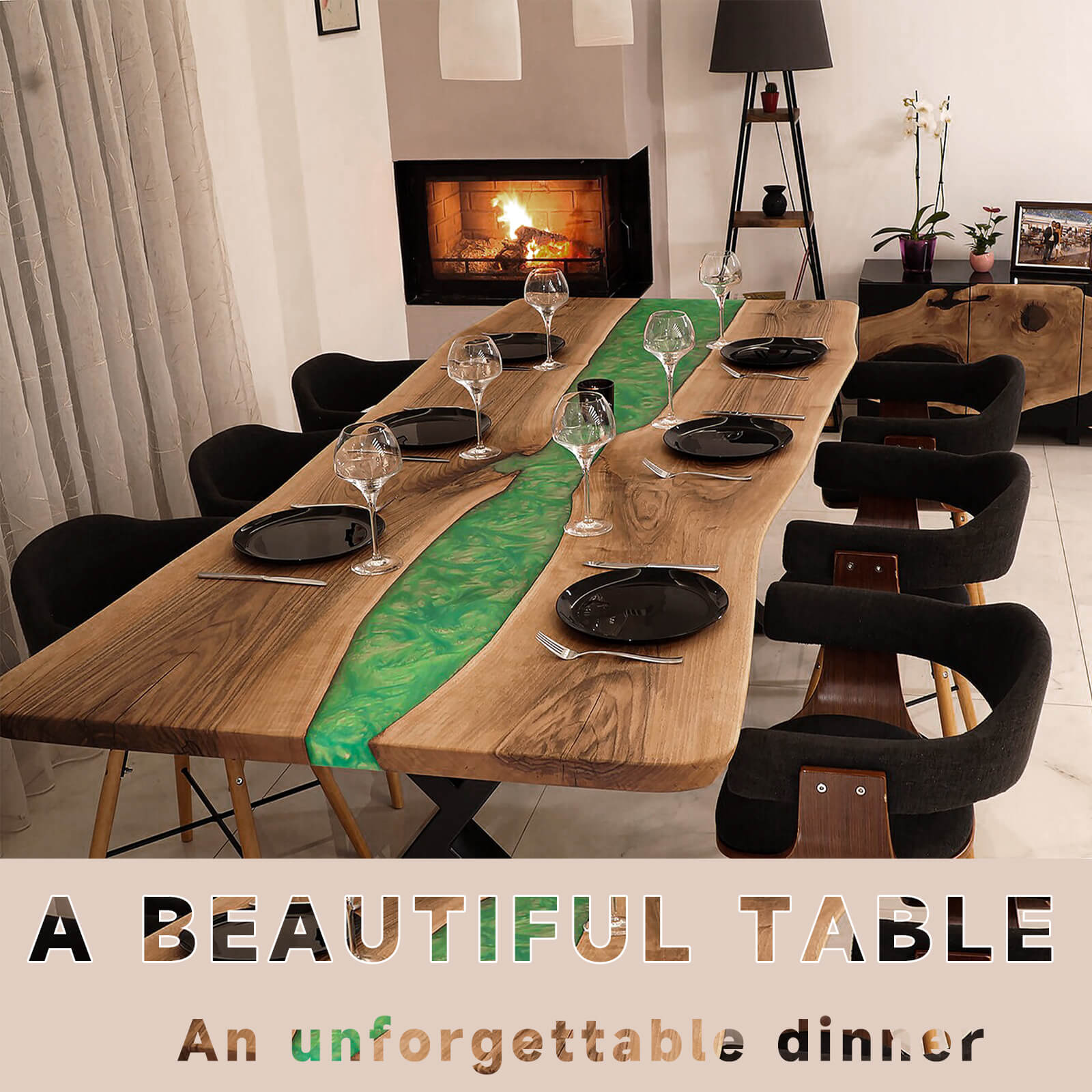 Custom Black Walnut Epoxy Resin River Table Green Pearl XRT-85 - image 4 | ThawHome
