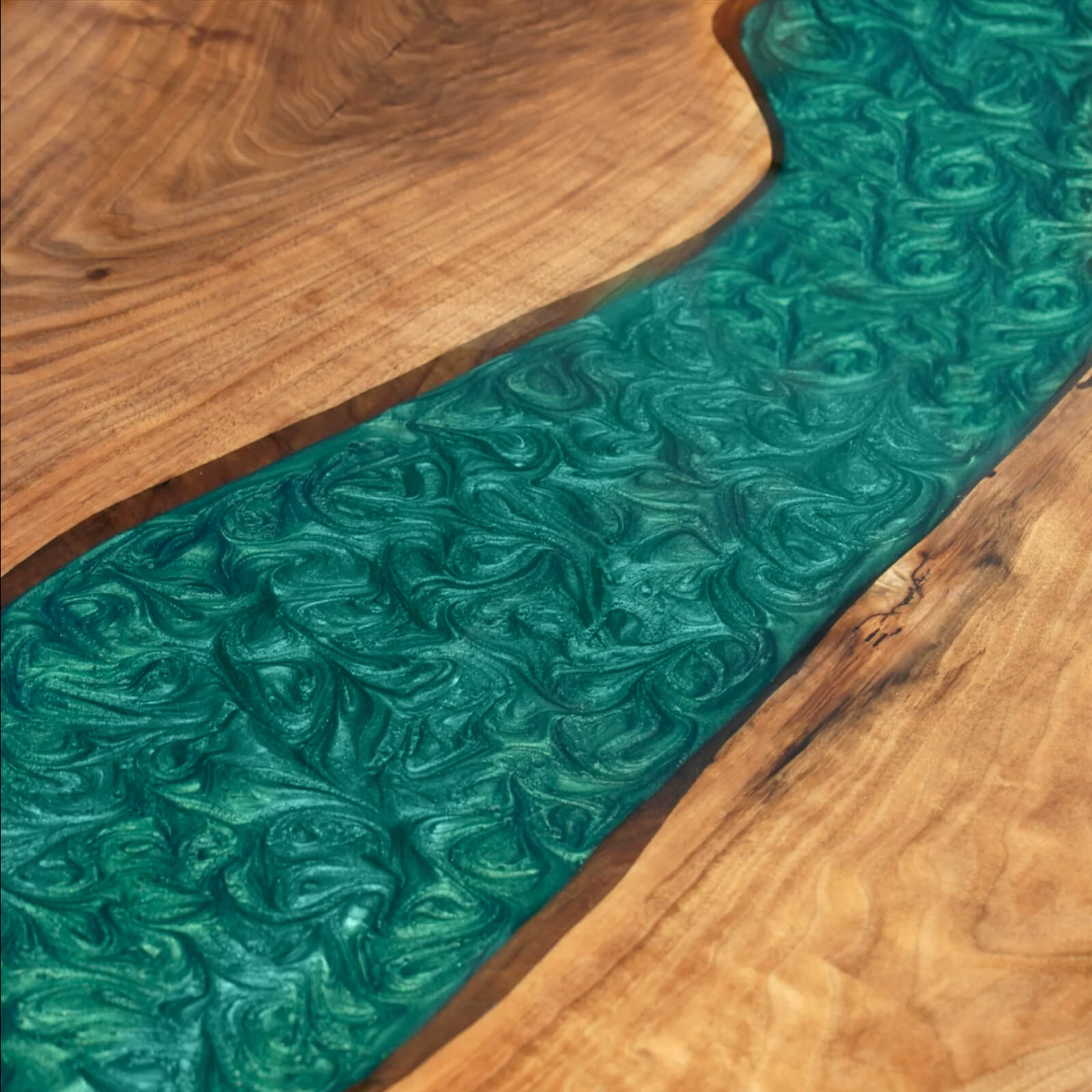 Custom Black Walnut Epoxy Resin River Table Green QRT-53 - image 6 | ThawHome