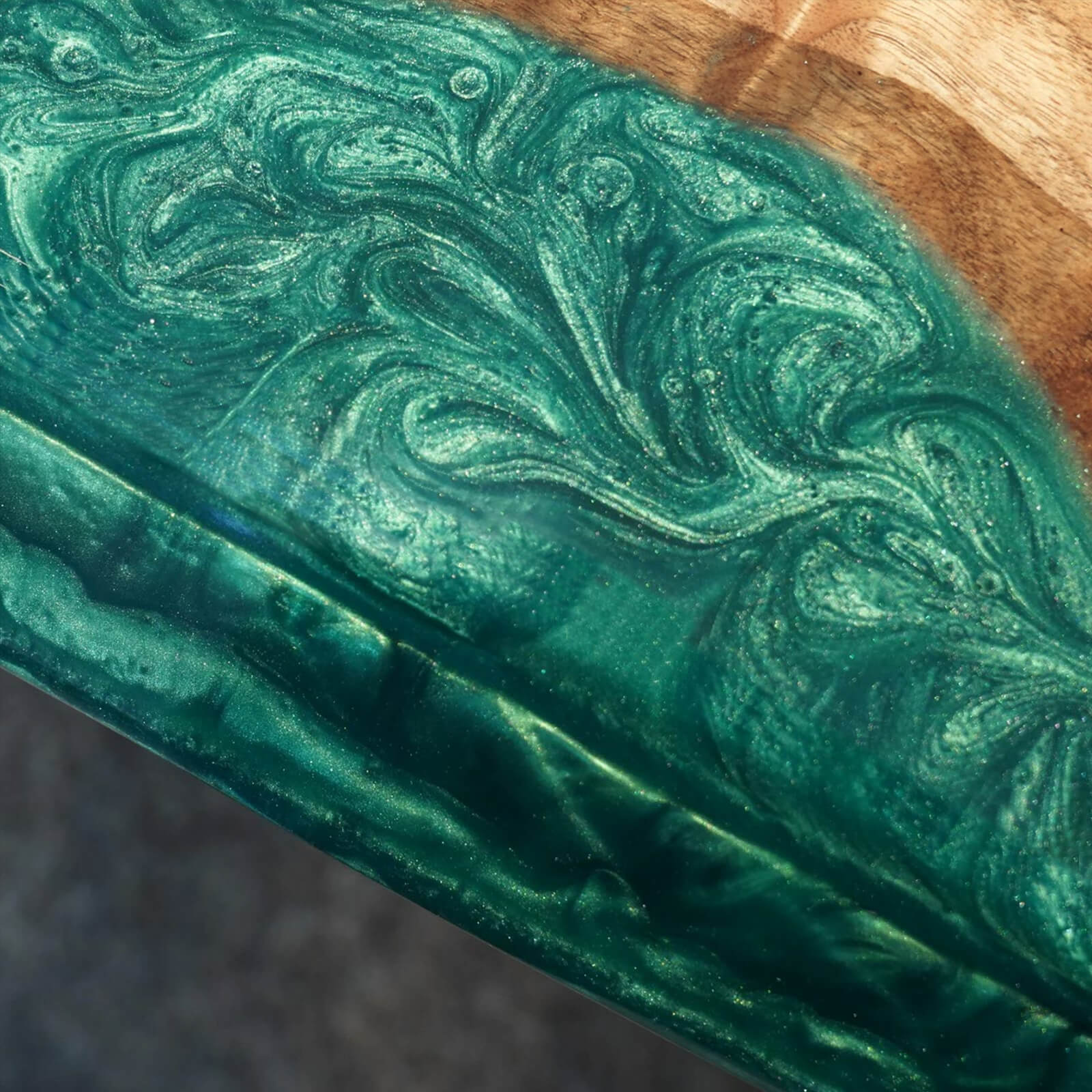 Custom Black Walnut Epoxy Resin River Table Green QRT-53 - image 7 | ThawHome