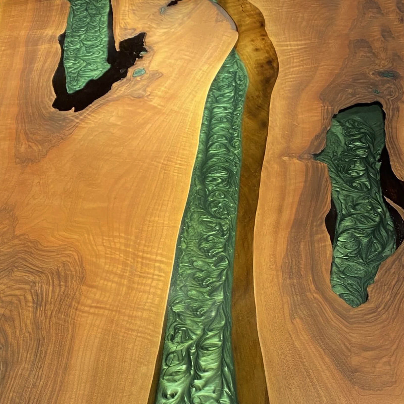 Custom Black Walnut Epoxy Resin River Table Green Resin KRT-78 - image 8 | ThawHome