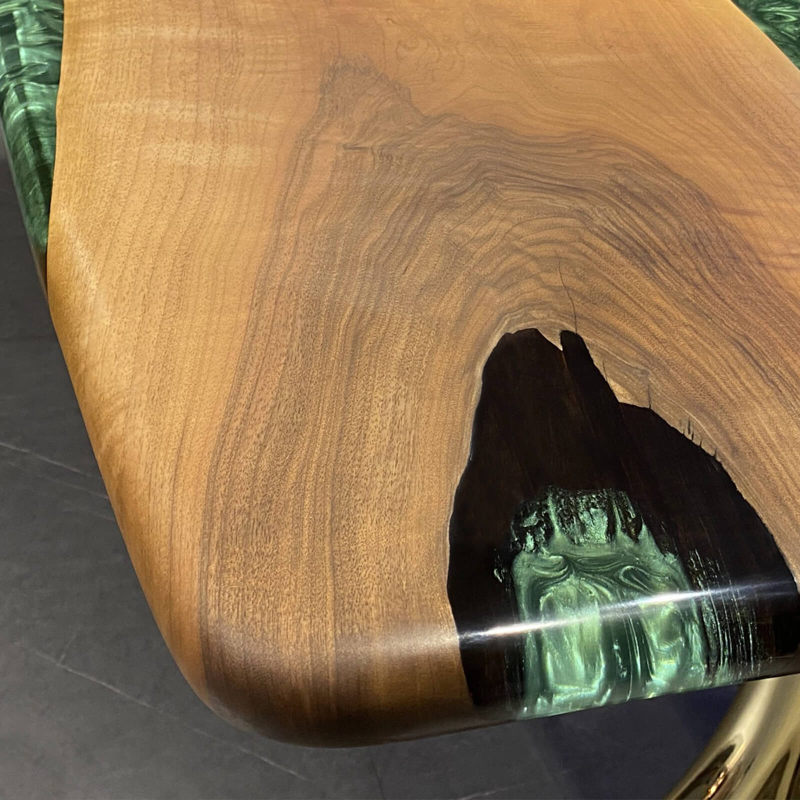 Custom Black Walnut Epoxy Resin River Table Green Resin KRT-78 - image 9 | ThawHome