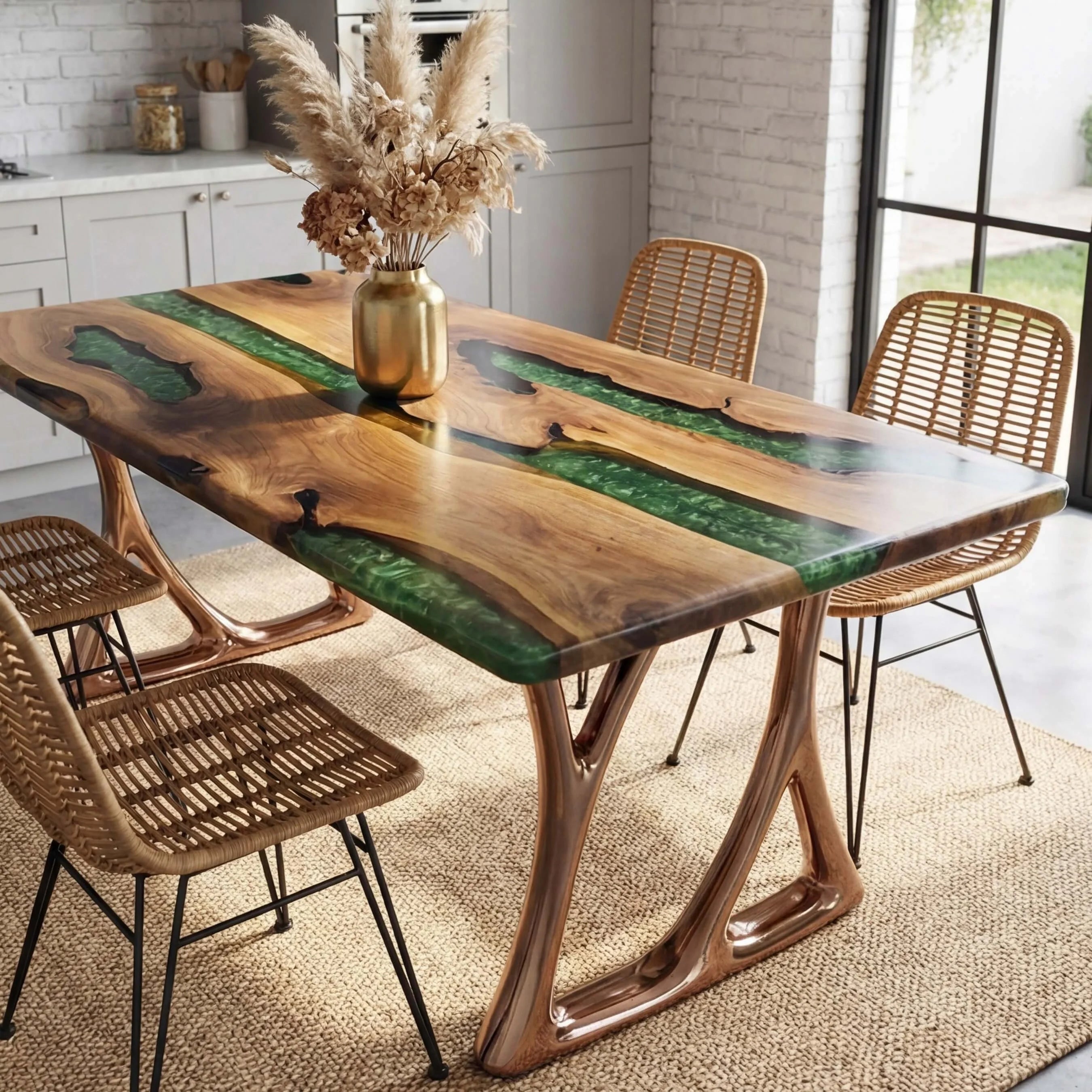 Custom Black Walnut Epoxy Resin River Table Green Resin KRT-78 - image 4 | ThawHome