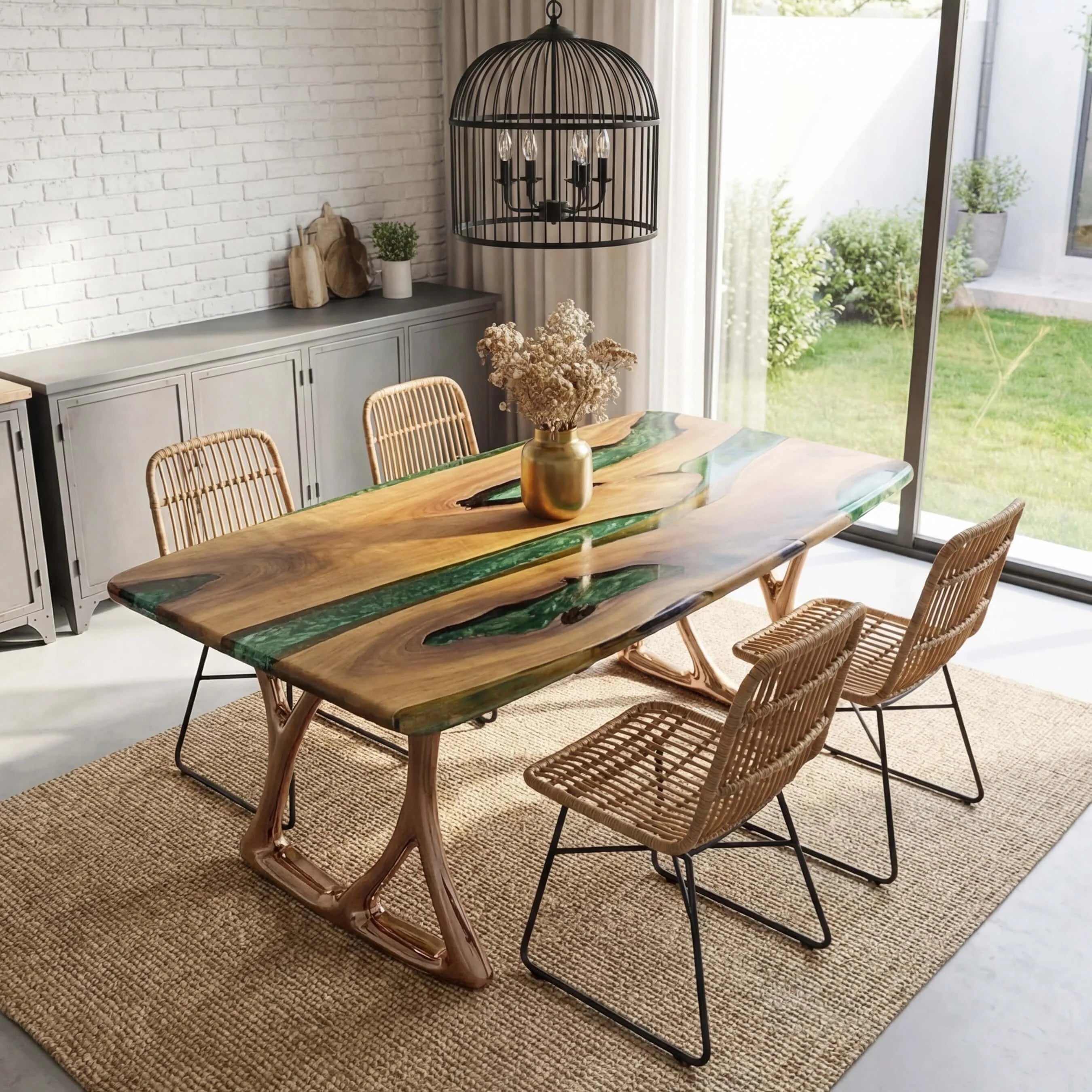 Custom Black Walnut Epoxy Resin River Table Green Resin KRT-78 - image 3 | ThawHome
