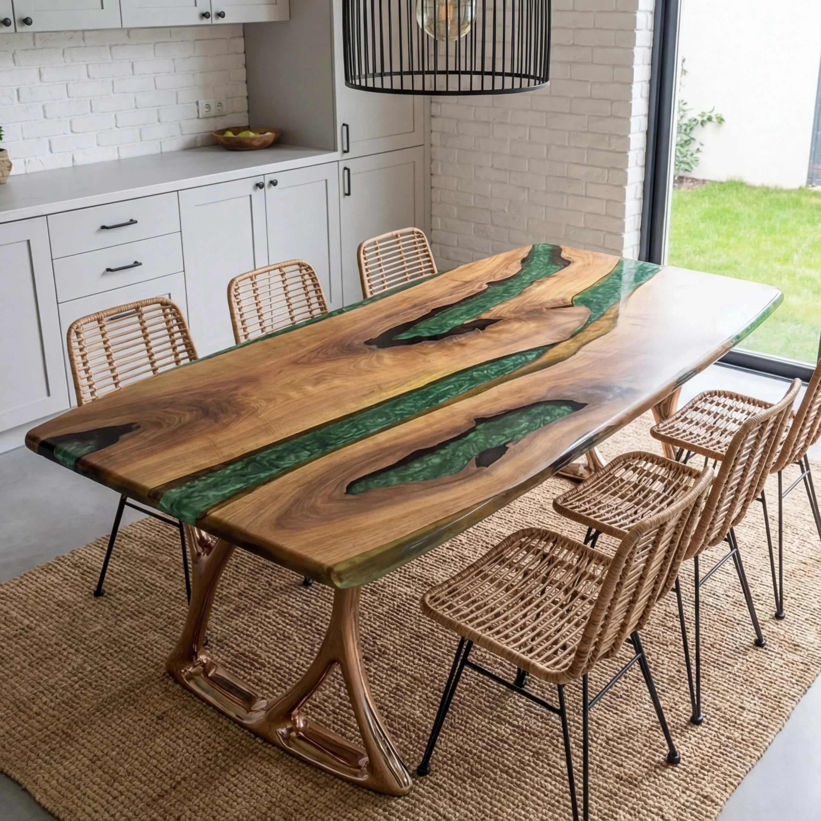 Custom Black Walnut Epoxy Resin River Table Green Resin KRT-78 - image 2 | ThawHome