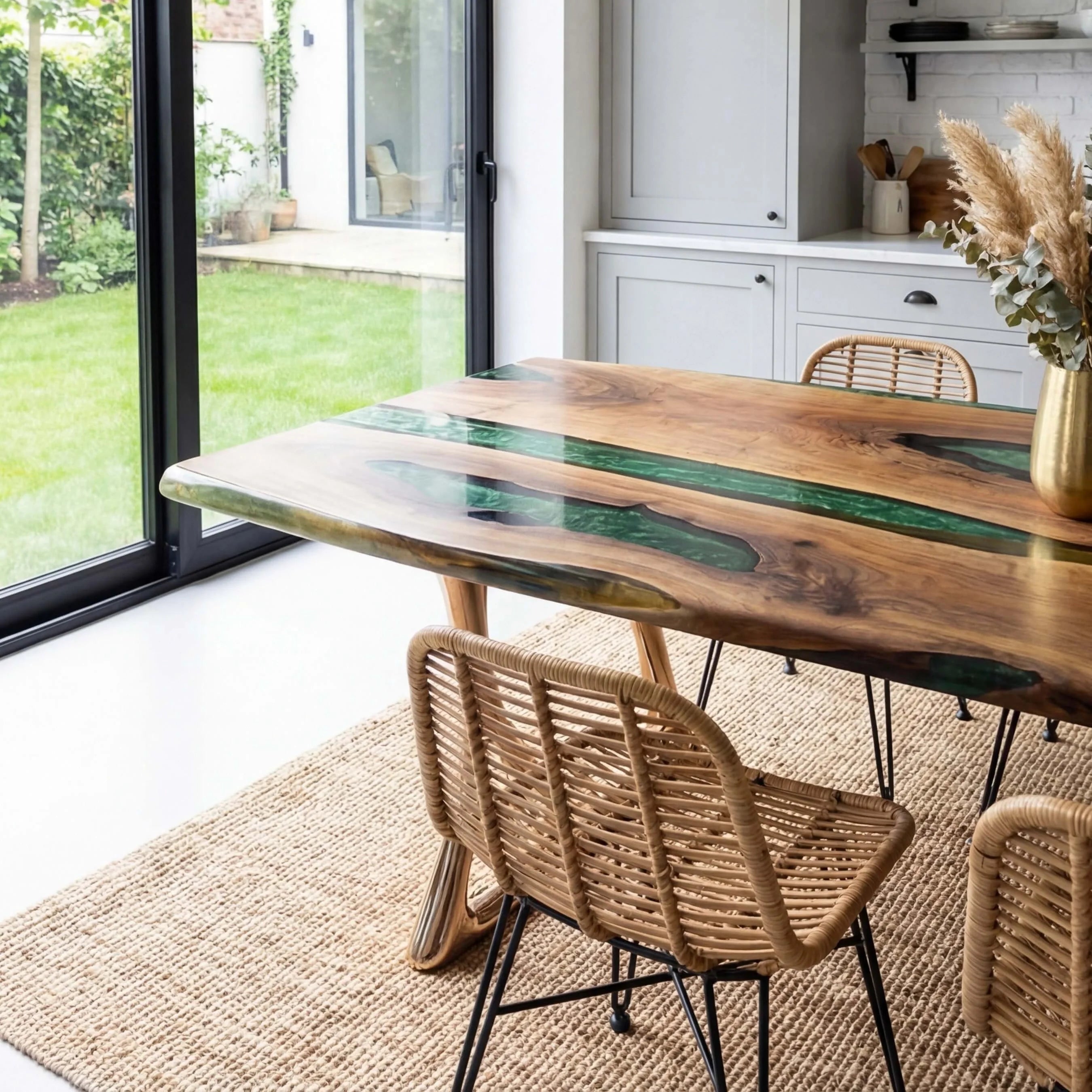 Custom Black Walnut Epoxy Resin River Table Green Resin KRT-78 - image 5 | ThawHome