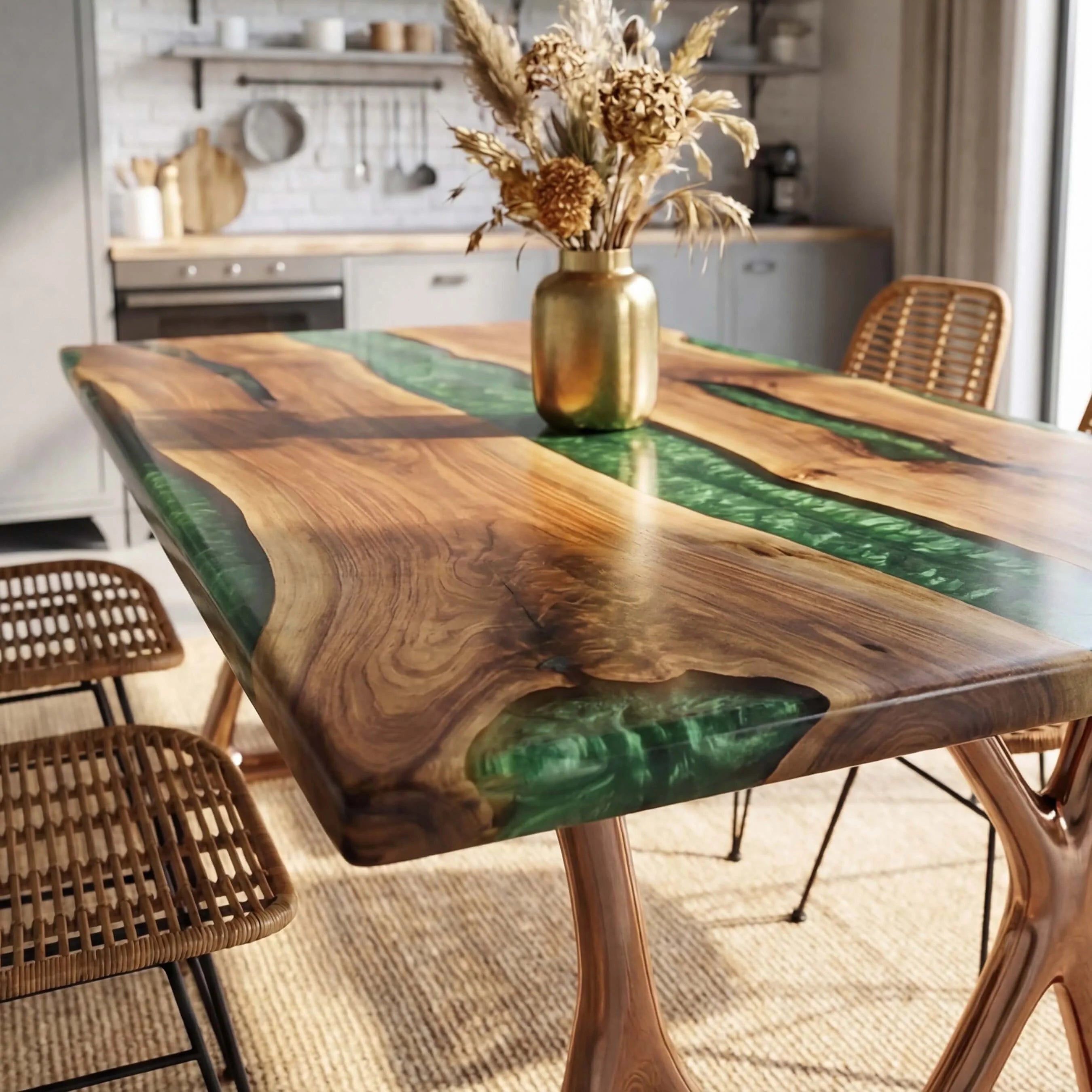 Custom Black Walnut Epoxy Resin River Table Green Resin KRT-78 - image 7 | ThawHome