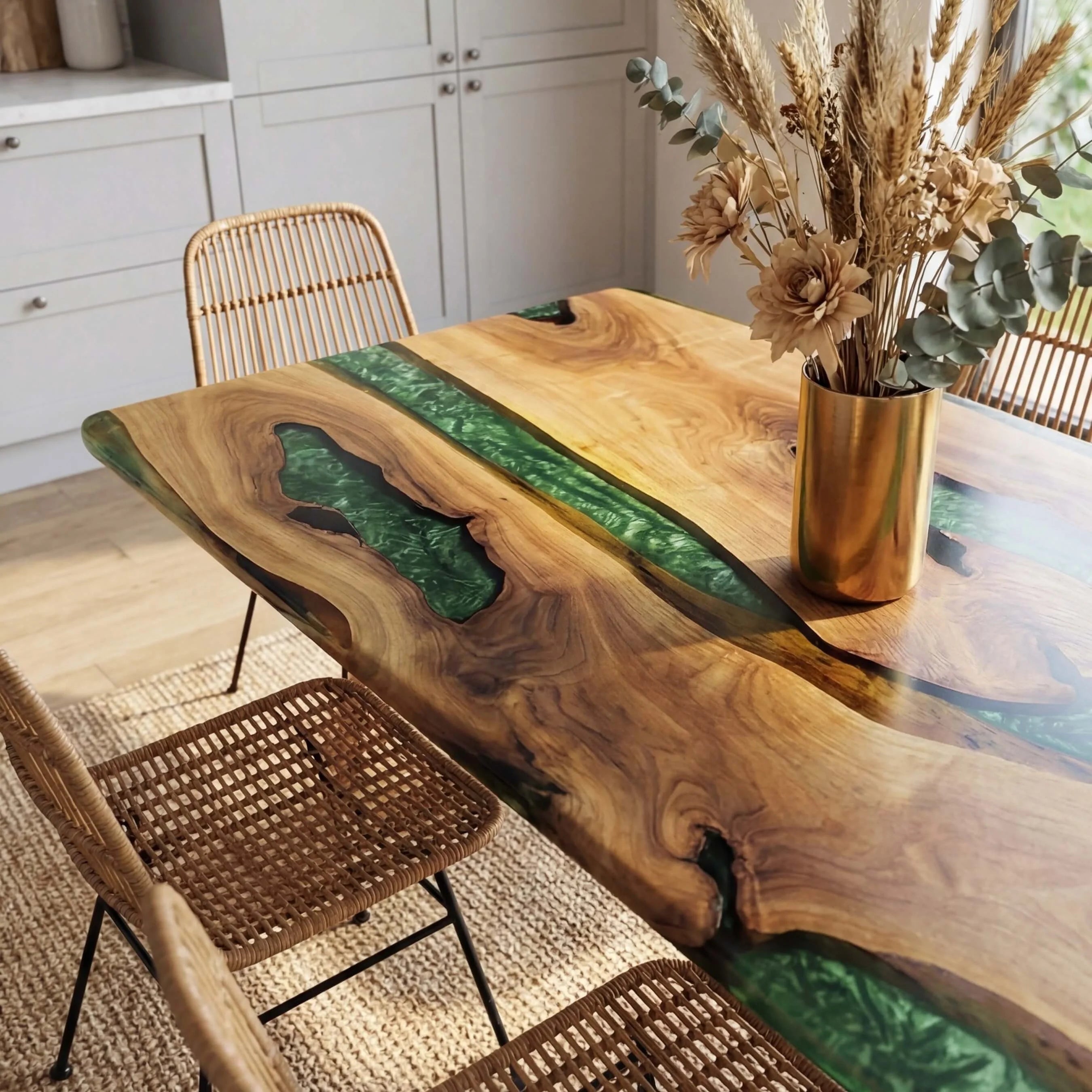 Custom Black Walnut Epoxy Resin River Table Green Resin KRT-78 - image 6 | ThawHome