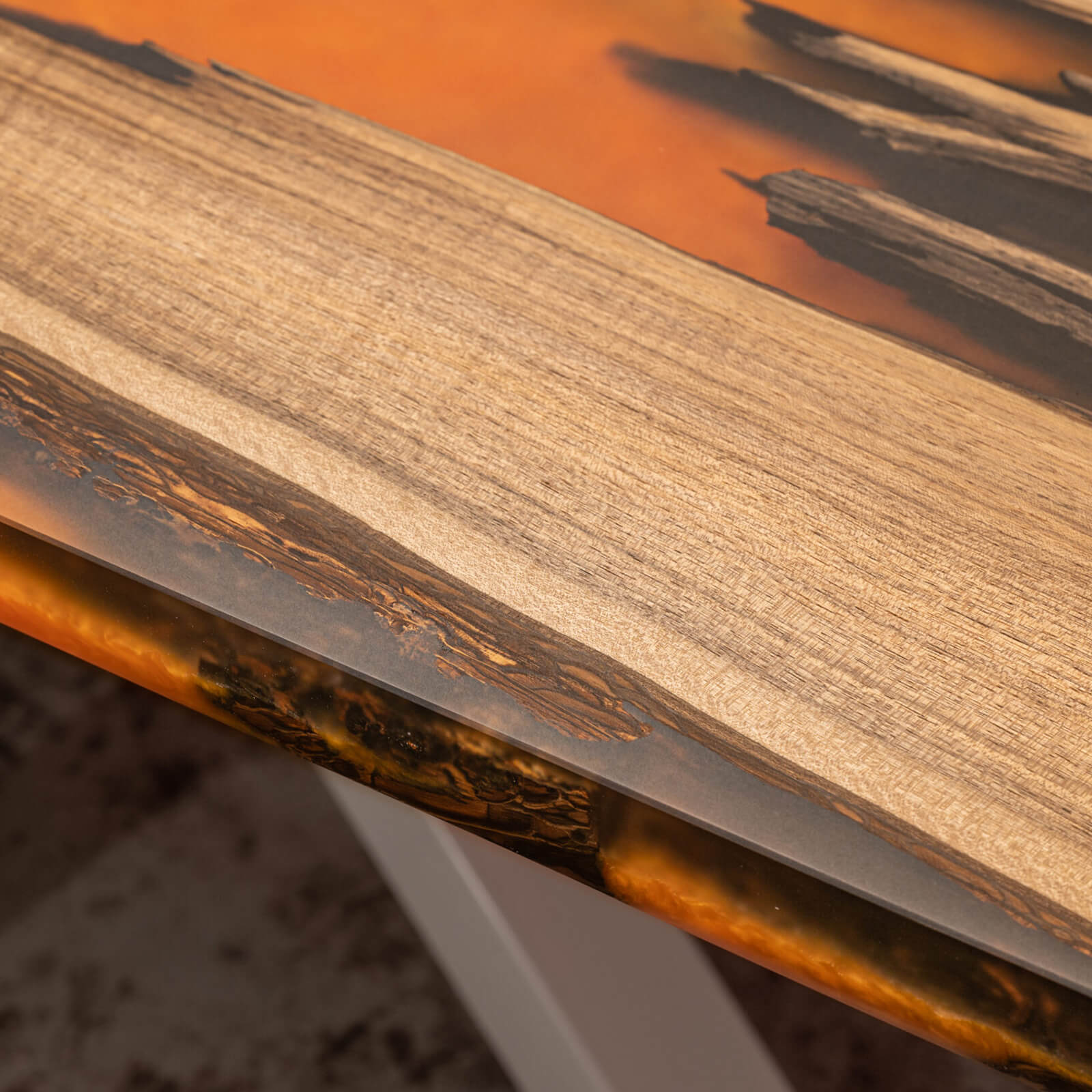 Custom Black Walnut Epoxy Resin River Table Orange Resin BTR-72 - image 8 | ThawHome
