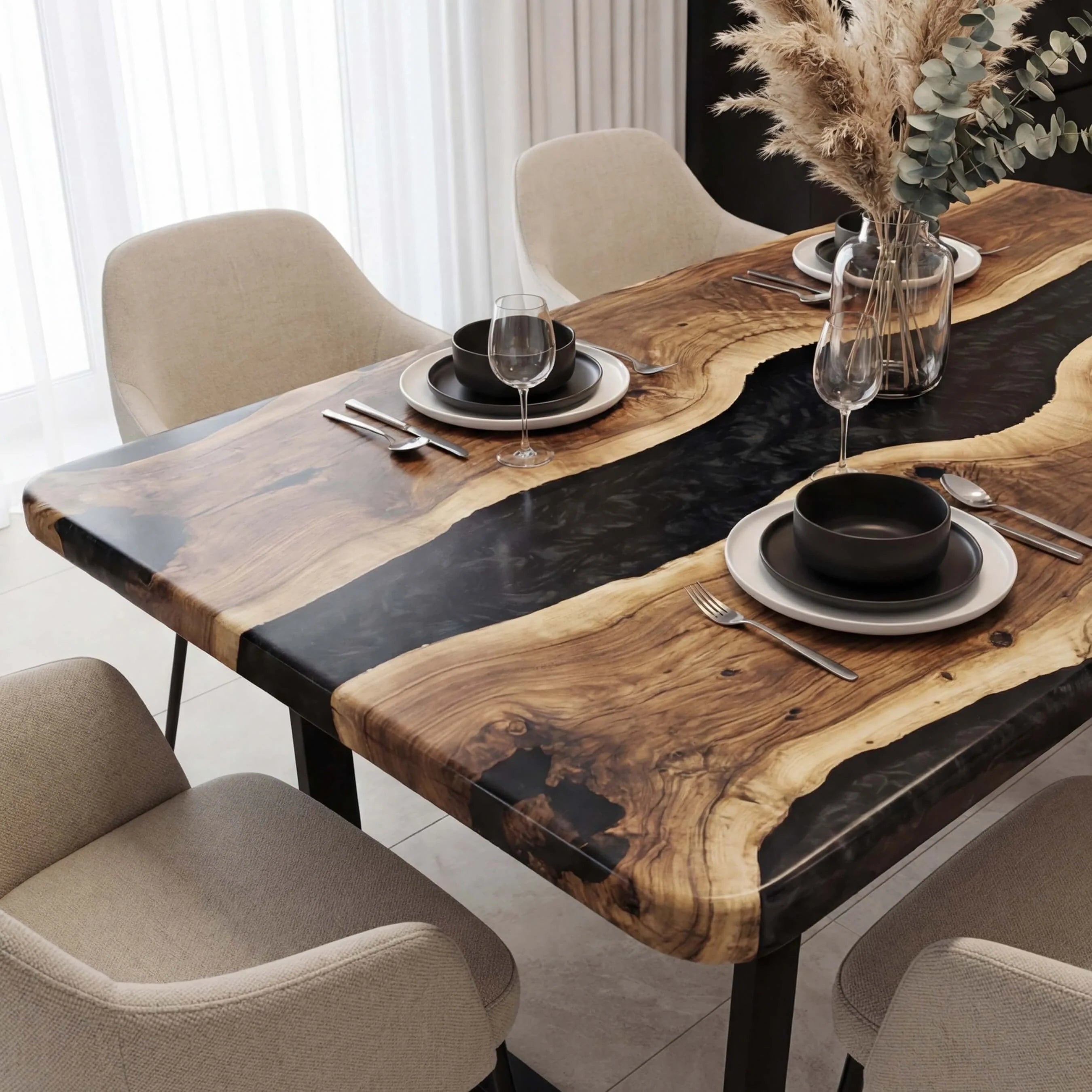 Custom Black Walnut Epoxy Resin River Table Pearl Gray XRT-92 - image 7 | ThawHome