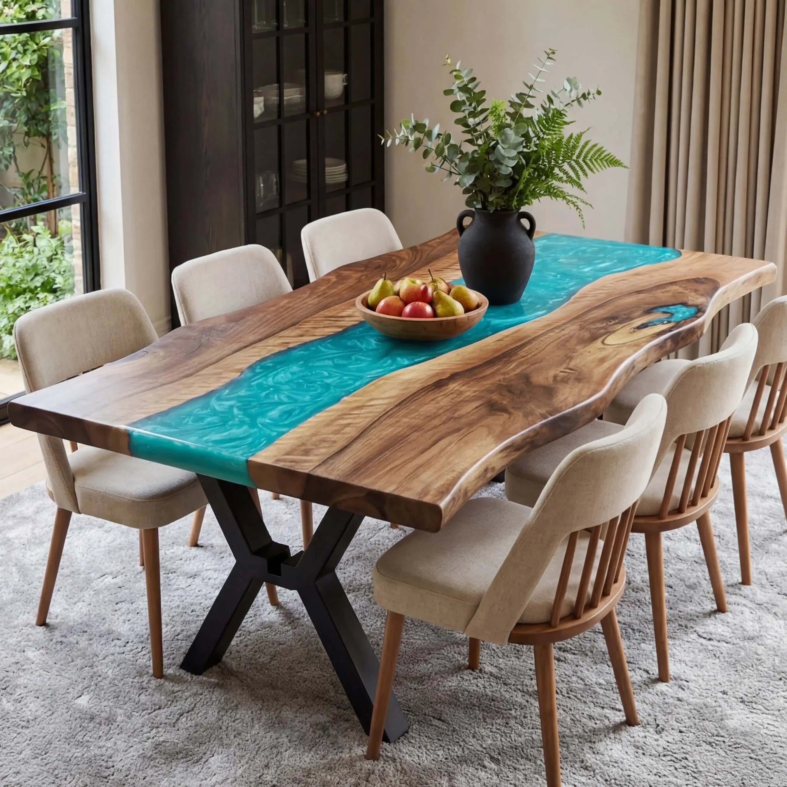 Custom Black Walnut Epoxy Resin River Table Pearl Green TRT-58 - image 3 | ThawHome