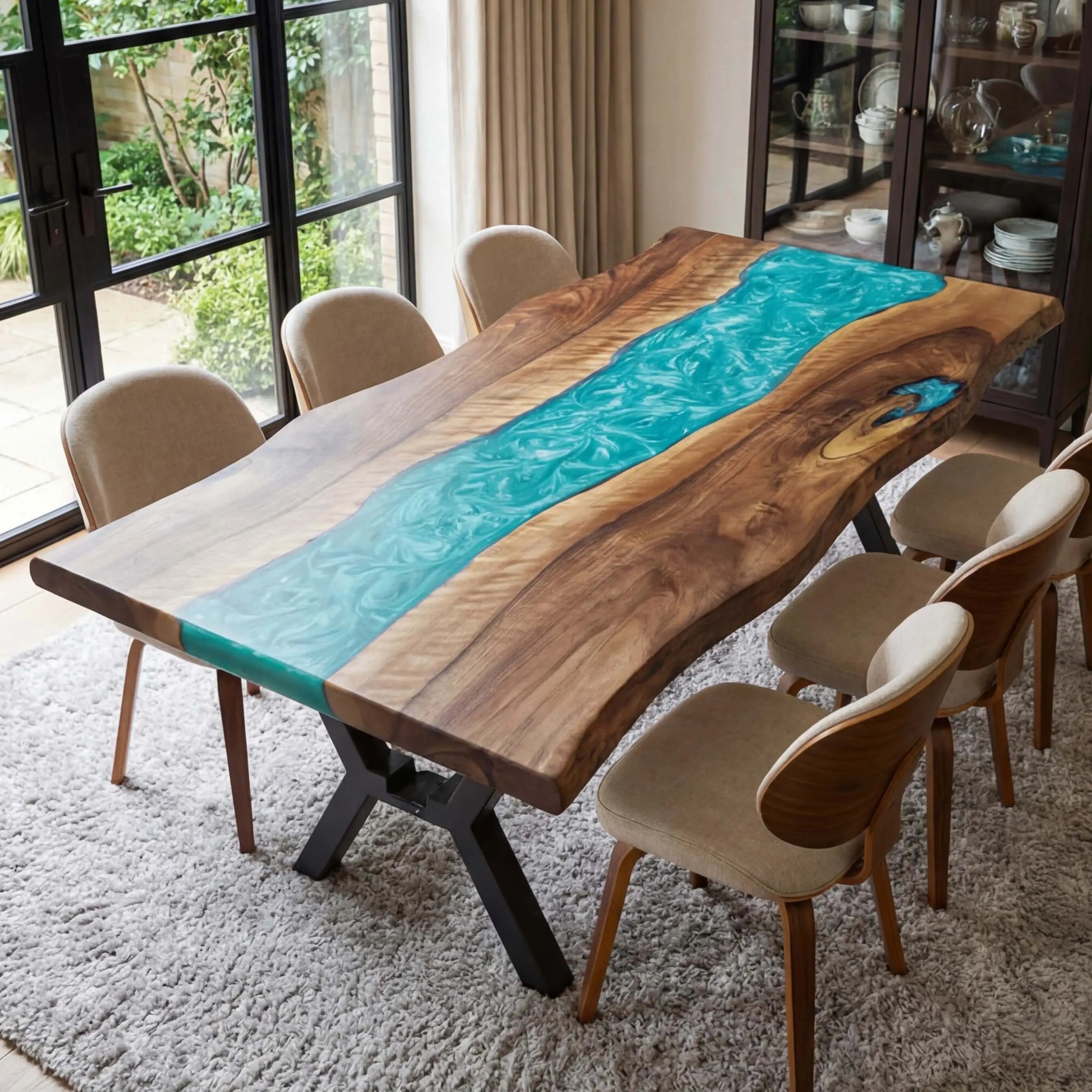 Custom Black Walnut Epoxy Resin River Table Pearl Green TRT-58 - image 2 | ThawHome