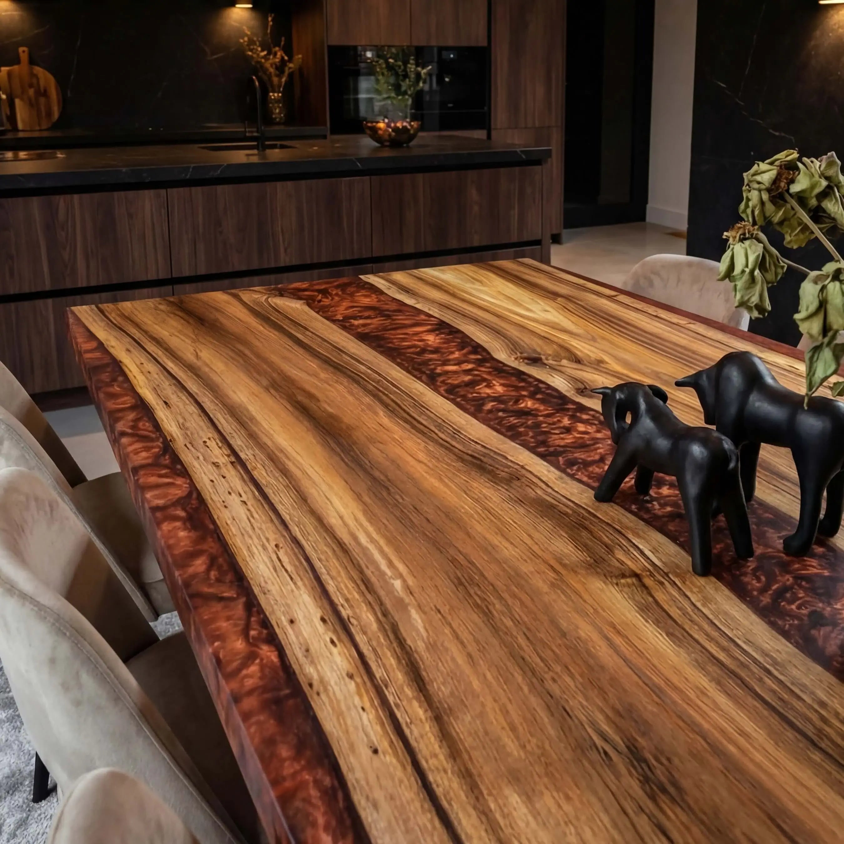 Custom Black Walnut Epoxy Resin River Table Red Resin BZT-93 - image 5 | ThawHome