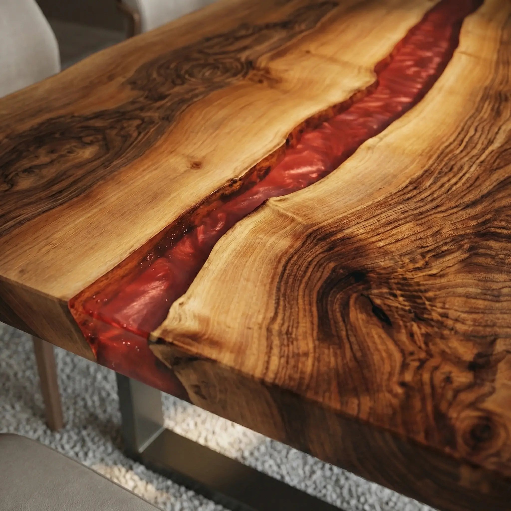 Custom Black Walnut Epoxy Resin River Table Red Resin ZRT-46 - image 5 | ThawHome
