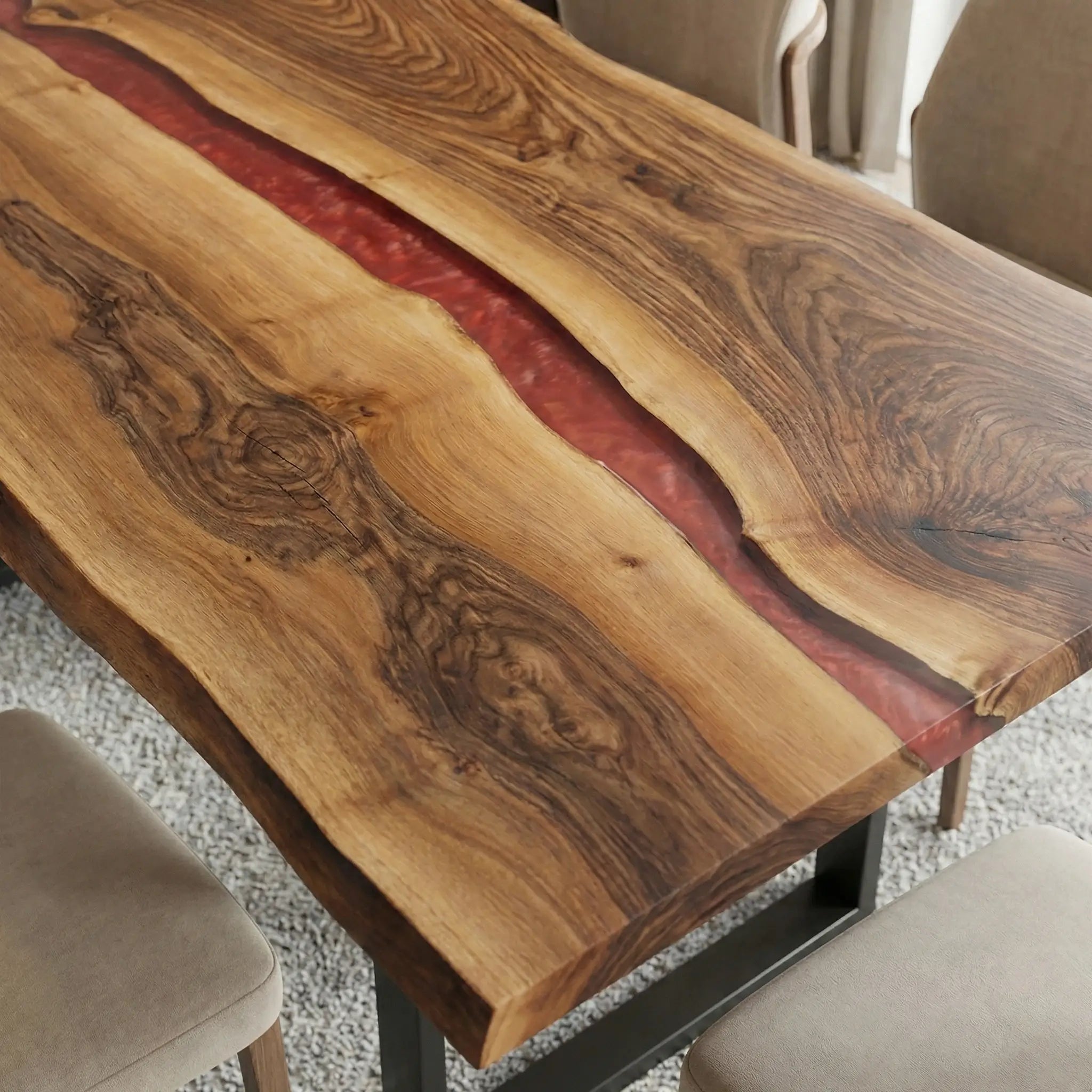 Custom Black Walnut Epoxy Resin River Table Red Resin ZRT-46 - image 4 | ThawHome
