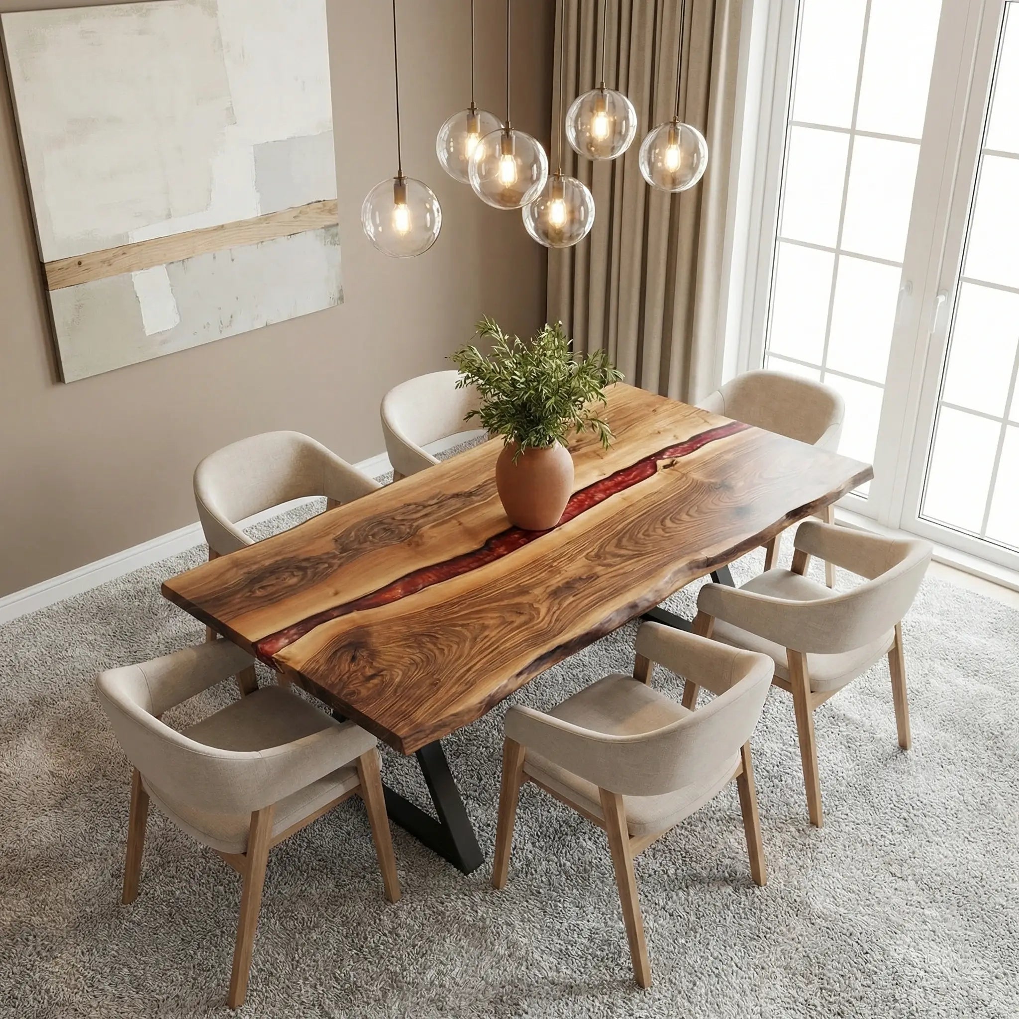 Custom Black Walnut Epoxy Resin River Table Red Resin ZRT-46 - image 3 | ThawHome