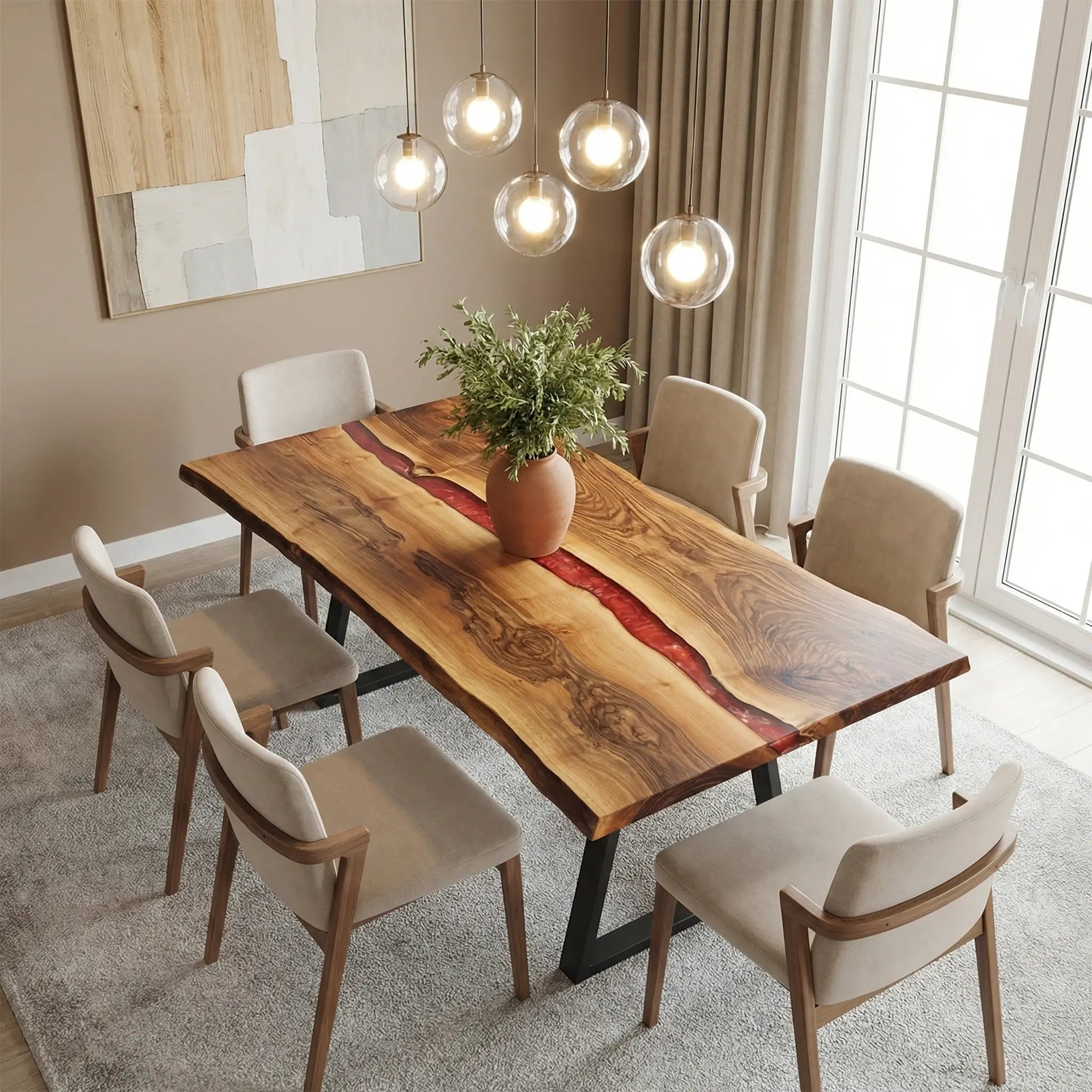 Custom Black Walnut Epoxy Resin River Table Red Resin ZRT-46 - image 1 | ThawHome