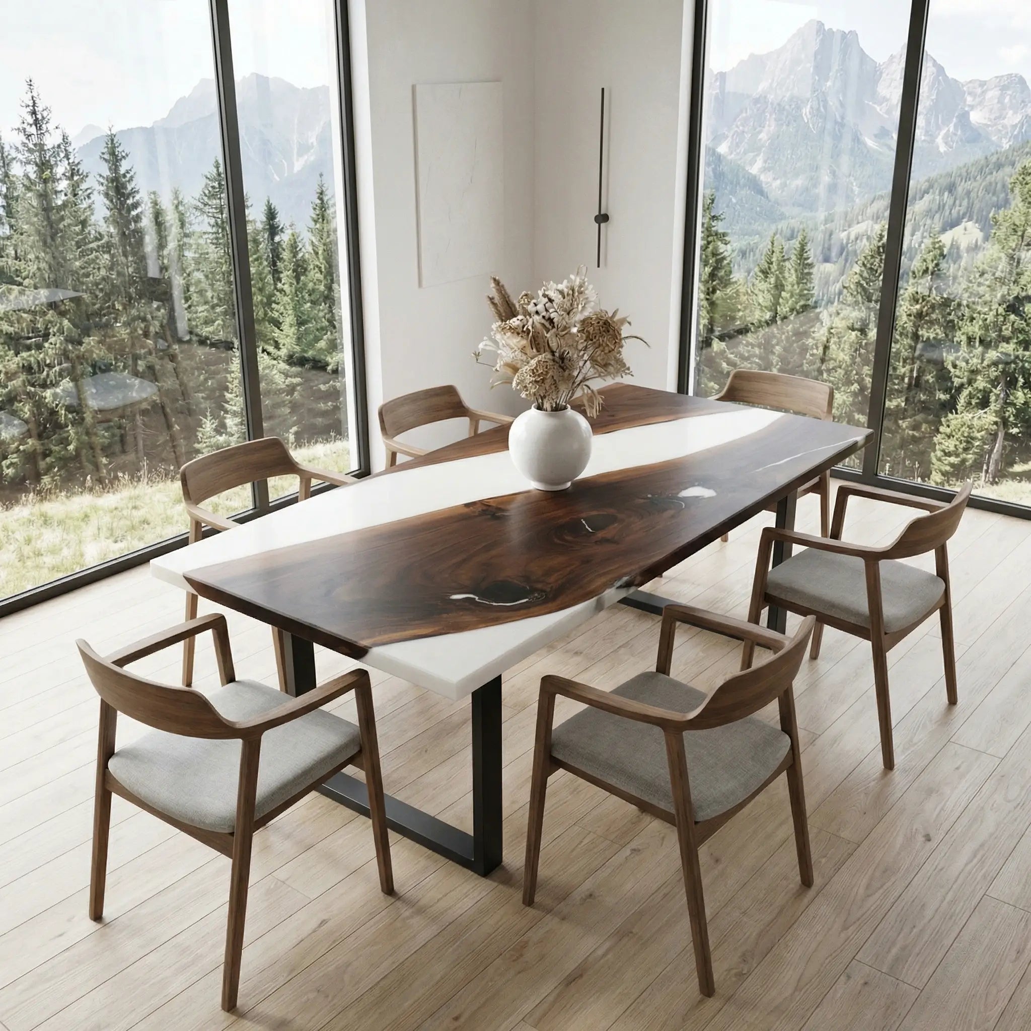 Custom Black Walnut Epoxy Resin River Table White Resin XPT-47 - image 1 | ThawHome